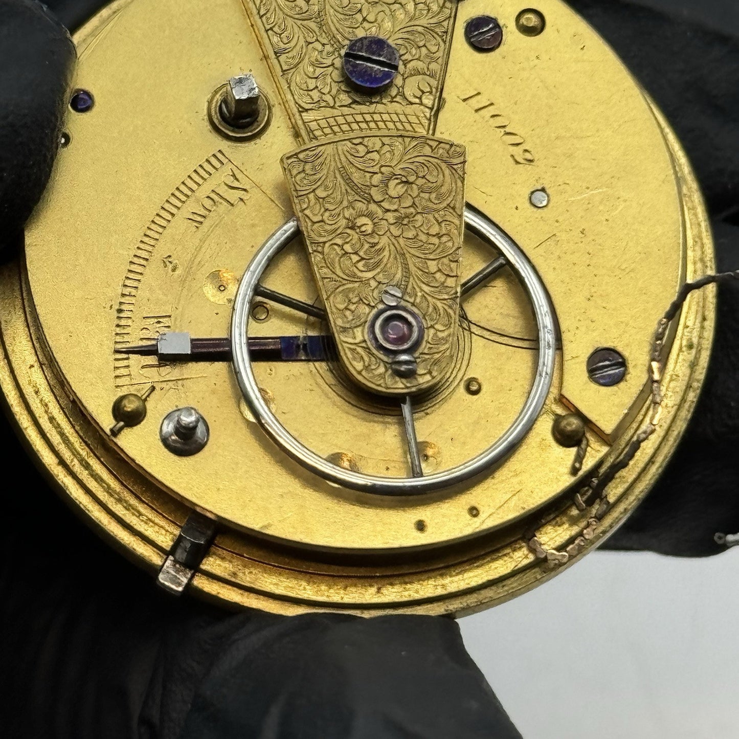 39.5mm Antique Key Wound Fusee Pocket Watch Movement - Broken Chain PARTS REPAIR