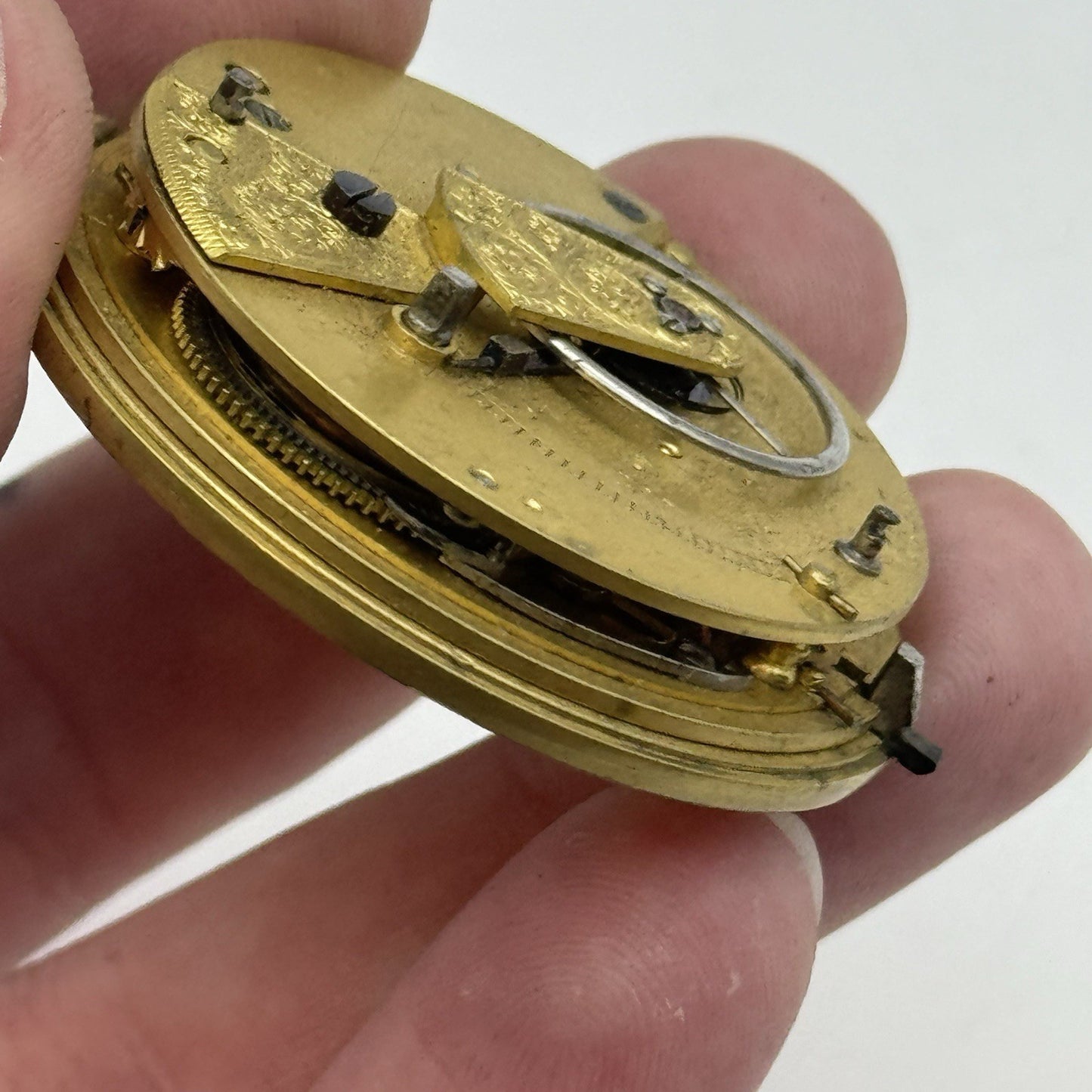 45.3mm Antique Fusee Pocket Watch Movement - Chain Missing PARTS REPAIR SPARES