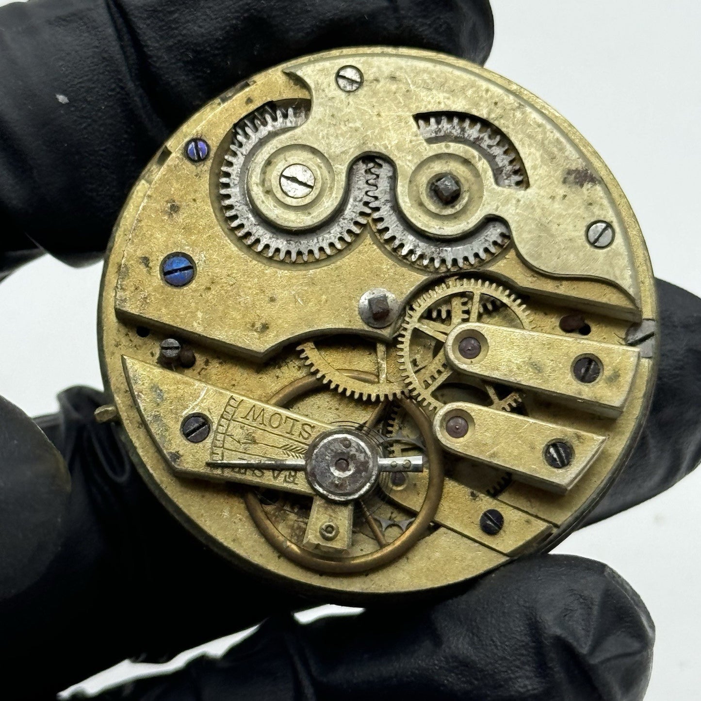 43.1mm Interesting Antique Pocket Watch Movement - Porcelain Dial PARTS REPAIR