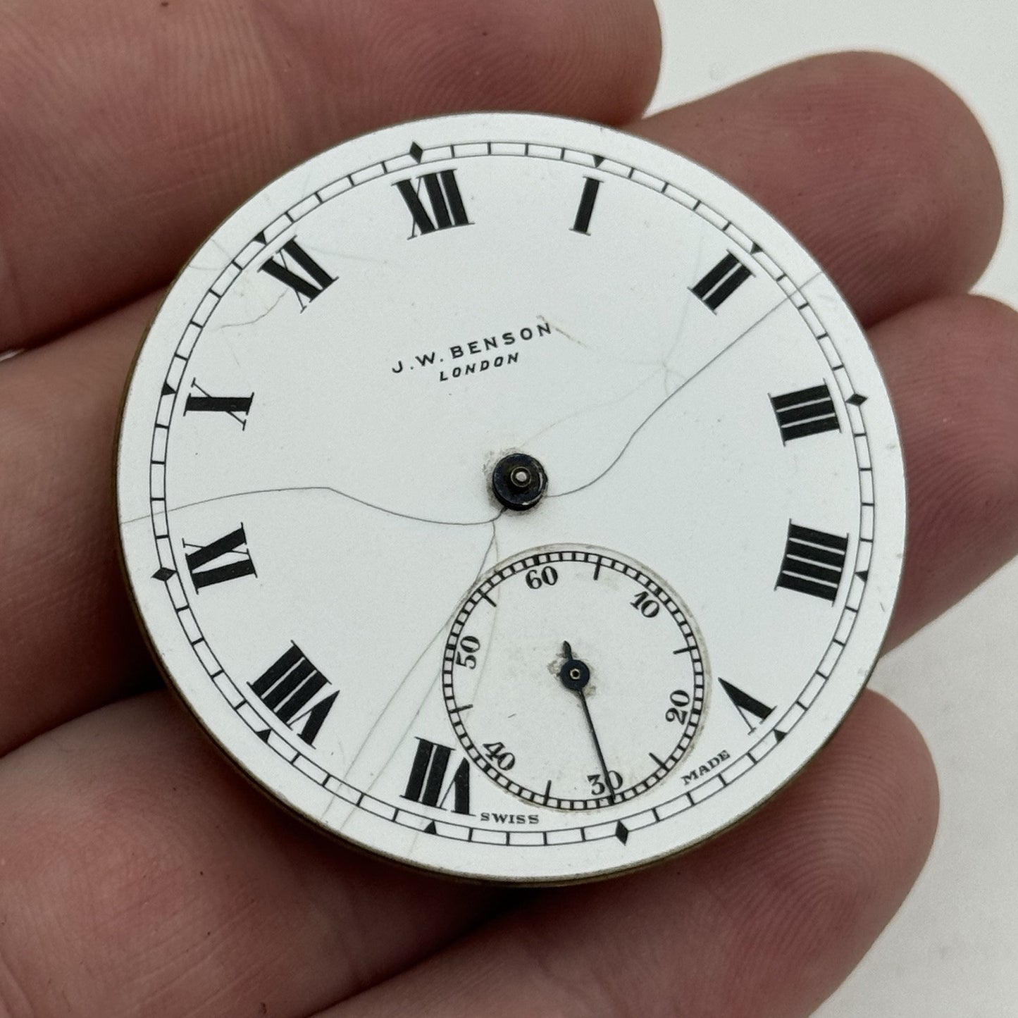 43.1mm J W Benson Ref 939a Manual Wind Swiss Pocket Watch Movement PARTS REPAIR