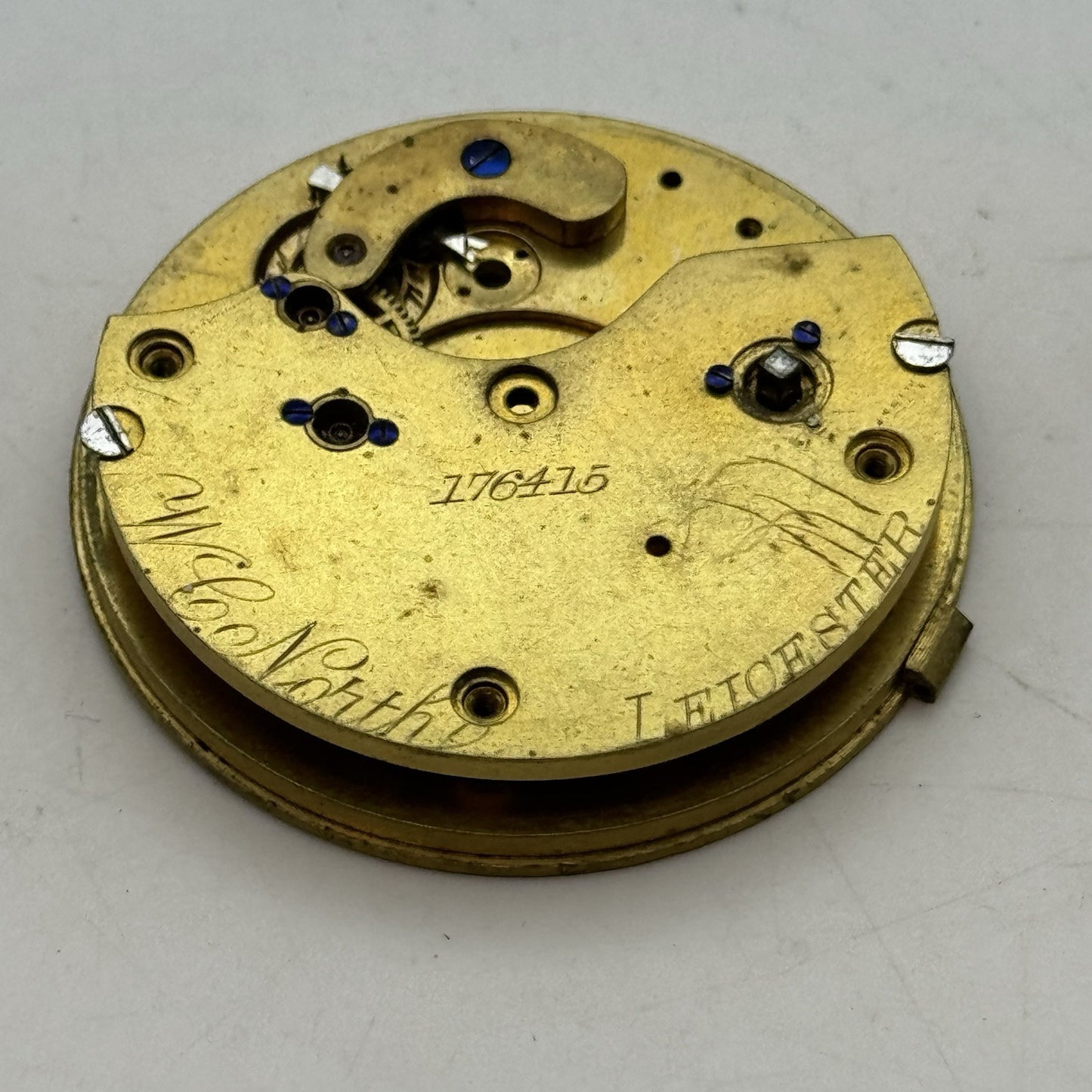 43mm Antique Leicester Maker English Pocket Watch Movement - PARTS REPAIR SPARES
