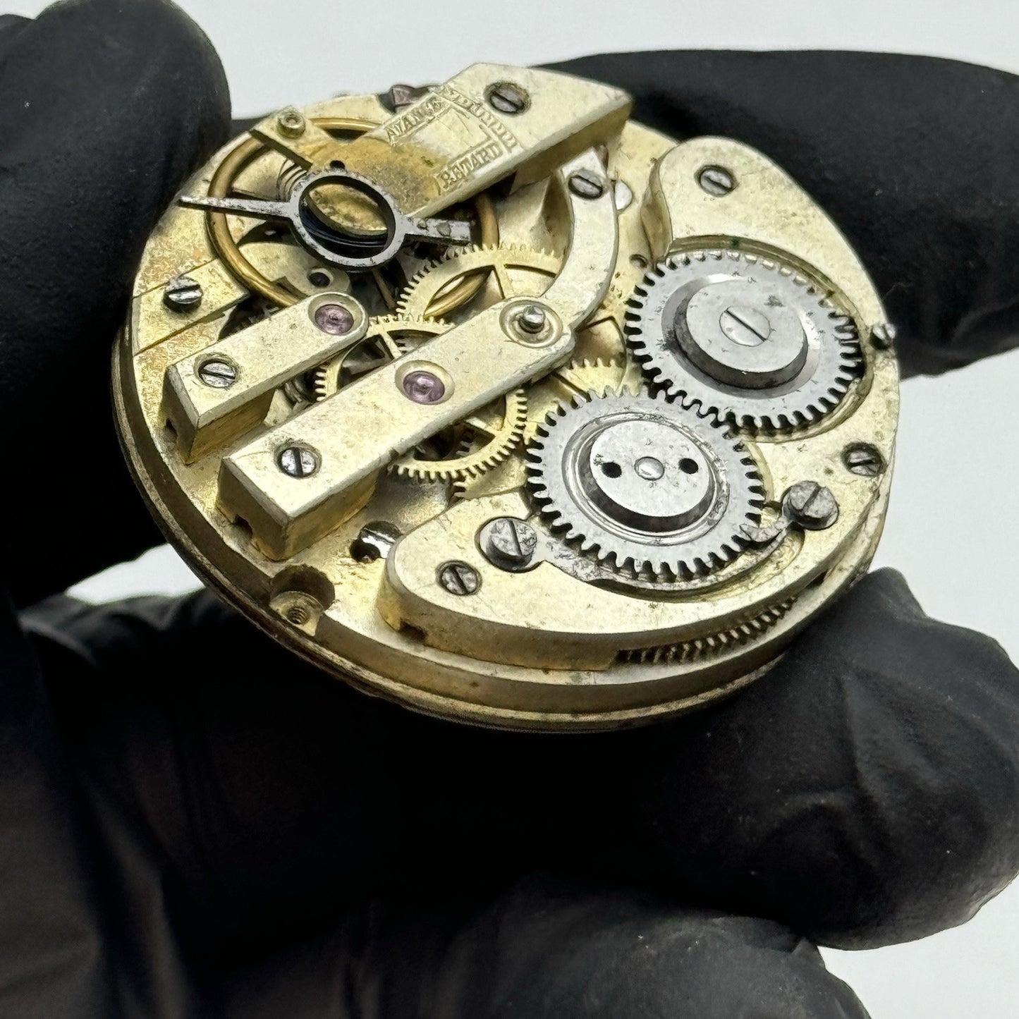 40.5mm Antique Top Wind Pocket Watch Movement - Porcelain Dial PARTS REPAIR