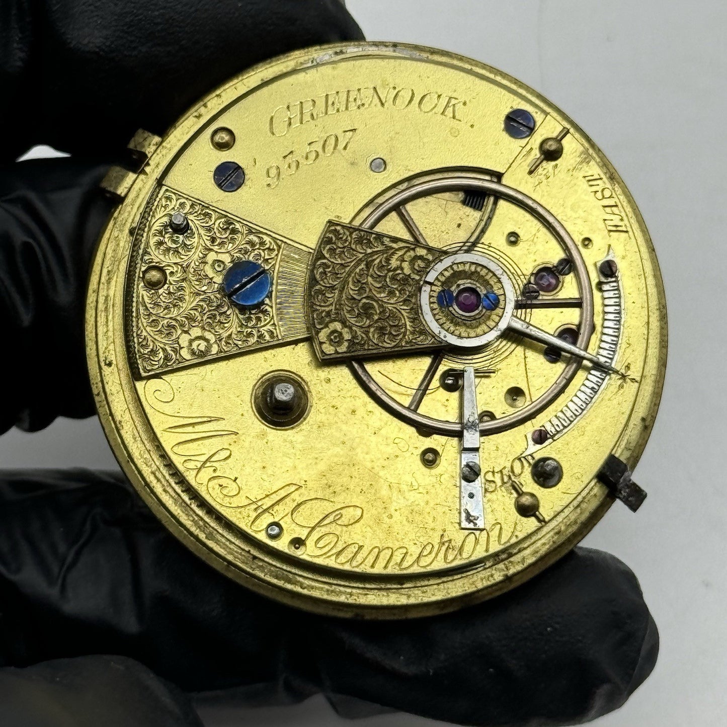 44.7mm Antique Greenock Fusee Pocket Watch Movement - Balance Intact PARTS