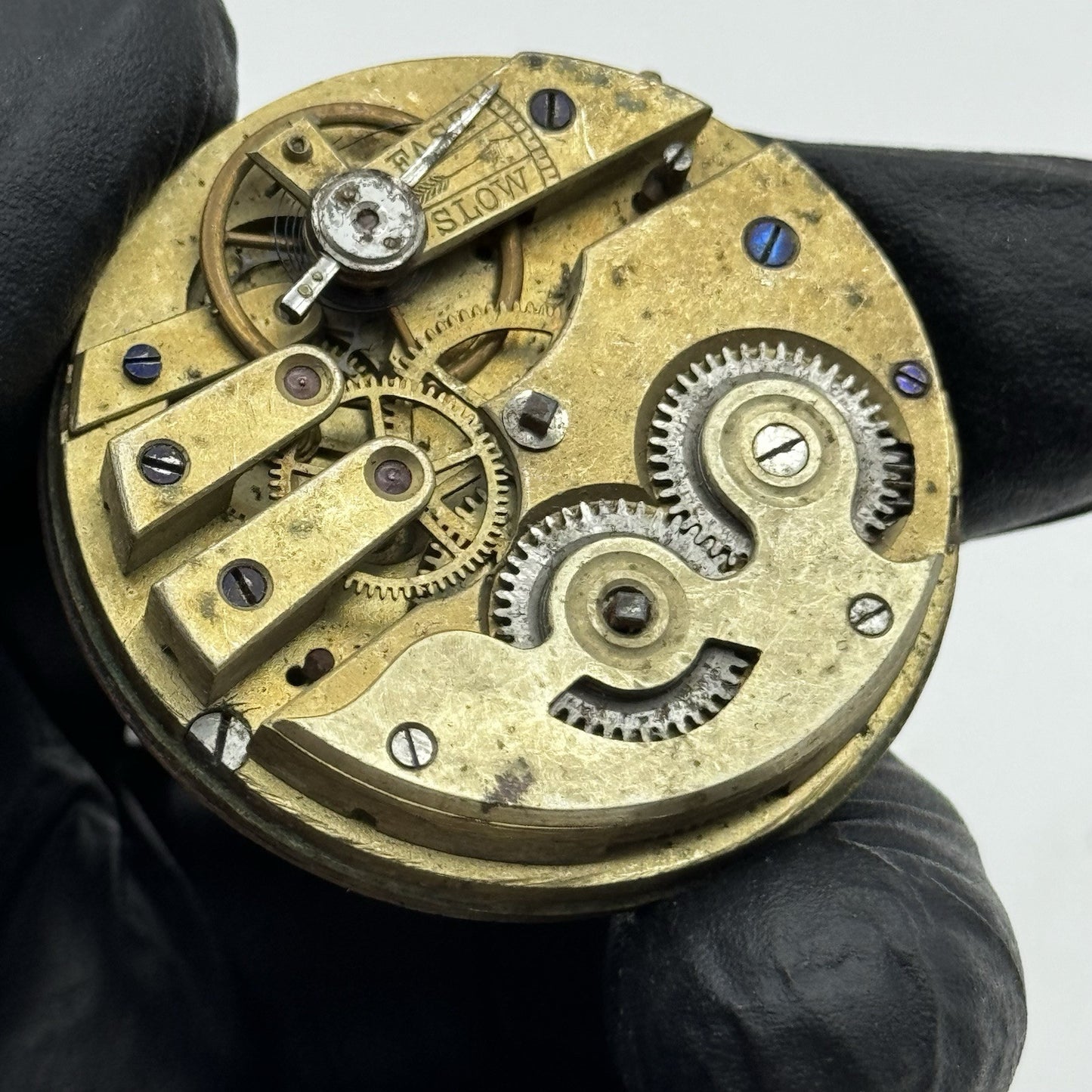 43.1mm Interesting Antique Pocket Watch Movement - Porcelain Dial PARTS REPAIR