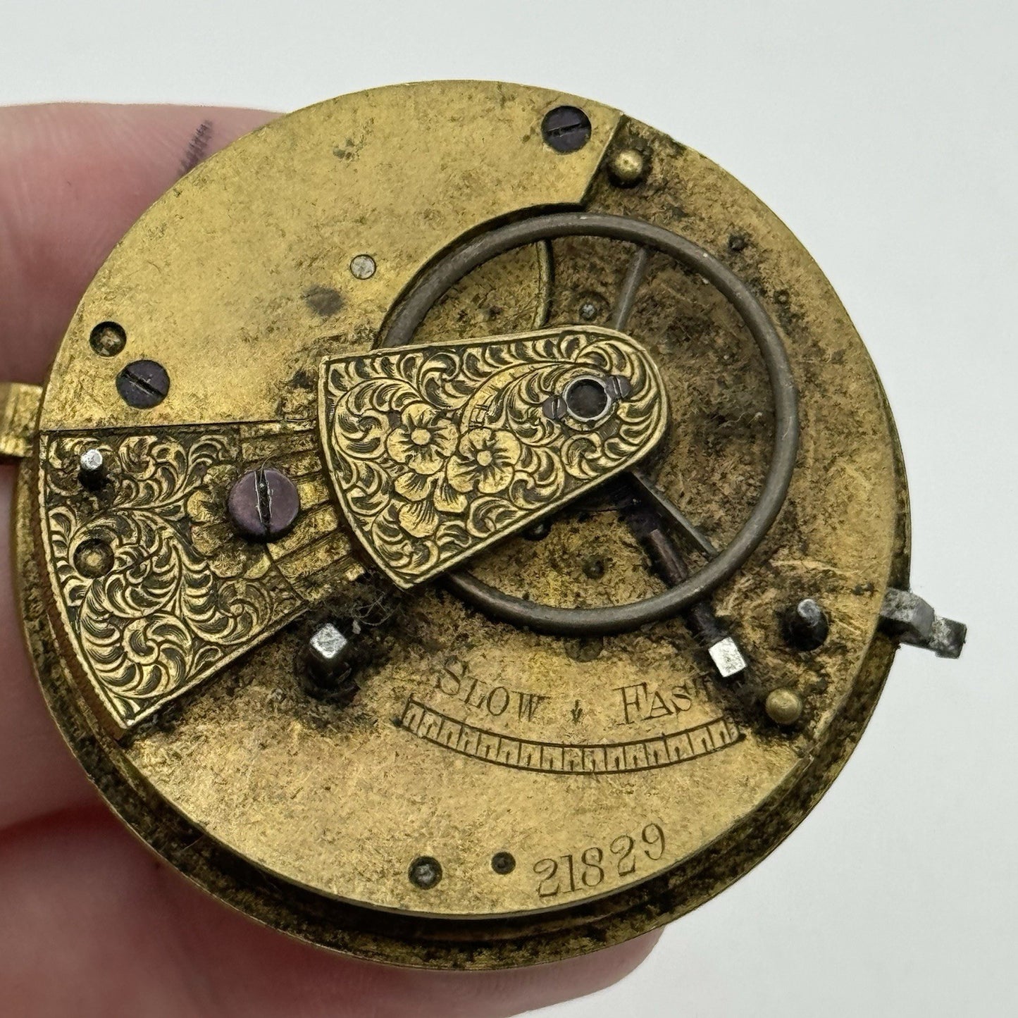 46.3mm Antique Fusee Pocket Watch Movement - Chain Present PARTS REPAIR SPARES