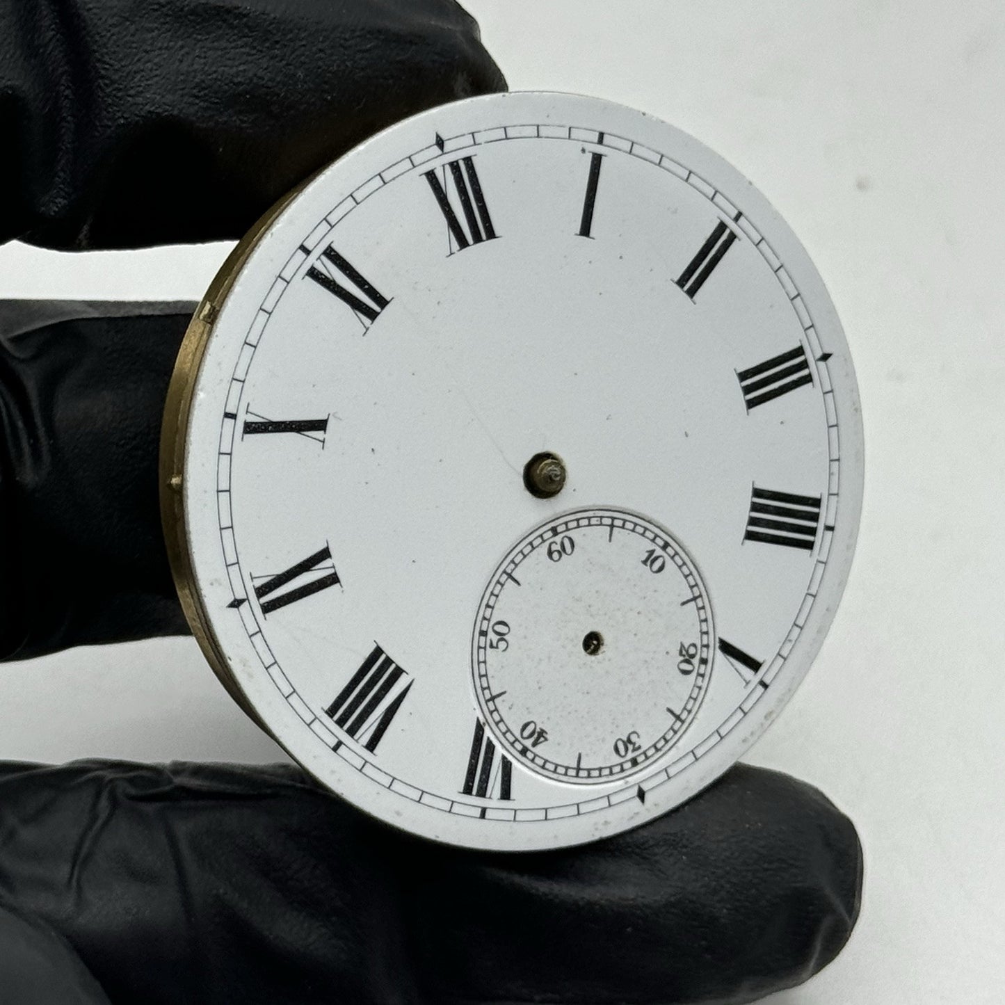 43.7mm Antique Key Wound Pocket Watch Movement - Porcelain Dial PARTS REPAIR