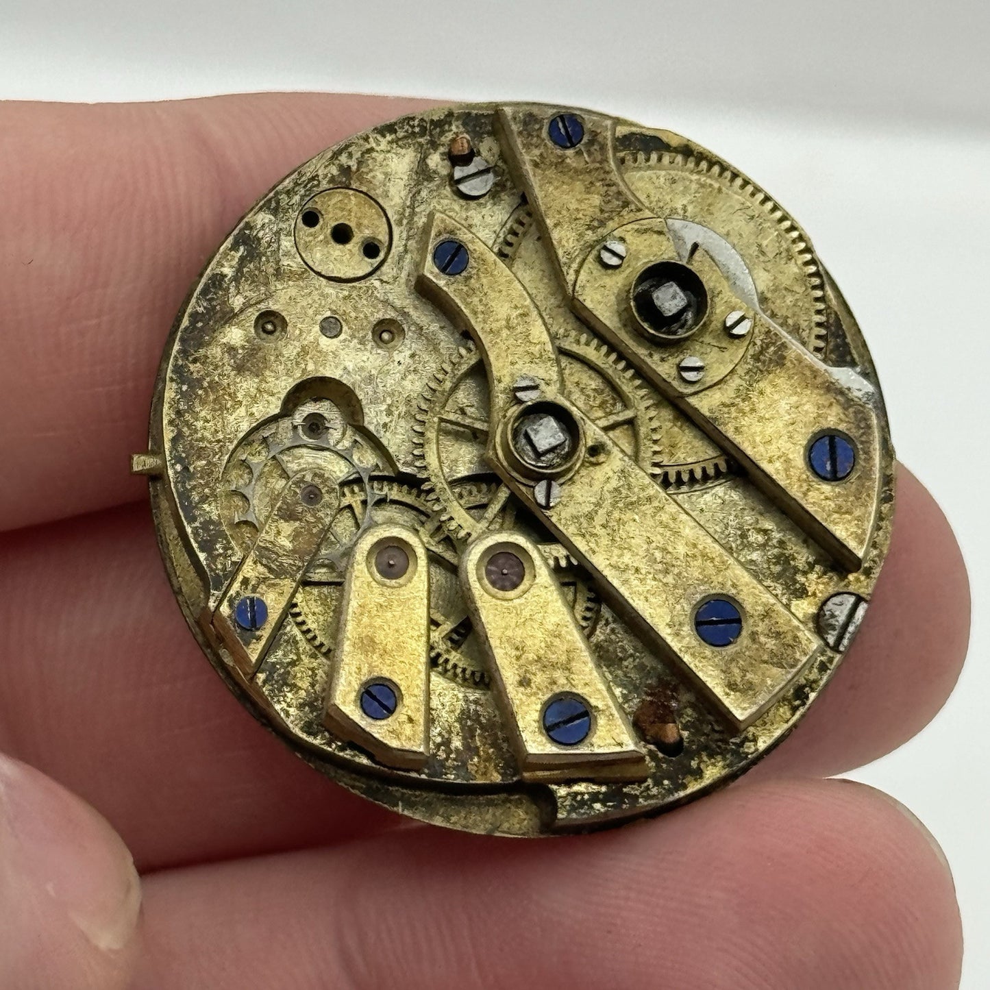 33.8mm Antique Beautiful Porcelain Dial Pocket Watch Movement - PARTS REPAIR