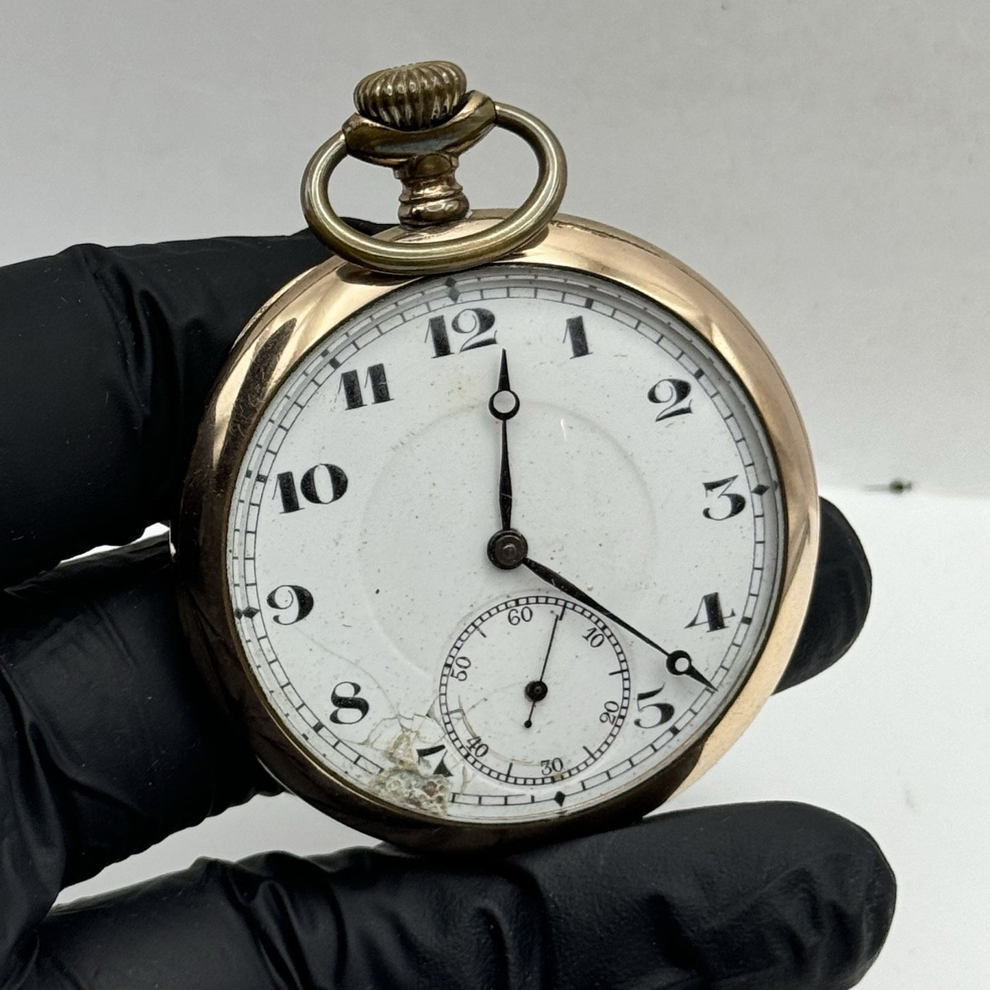 49mm WORKING Vintage Gold Filled Sub Seconds Open Face Pocket Watch & Box