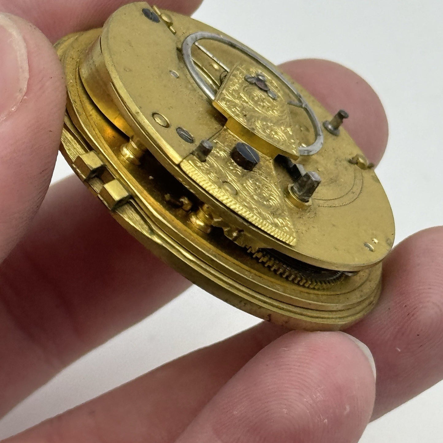 45.3mm Antique Fusee Pocket Watch Movement - Chain Missing PARTS REPAIR SPARES