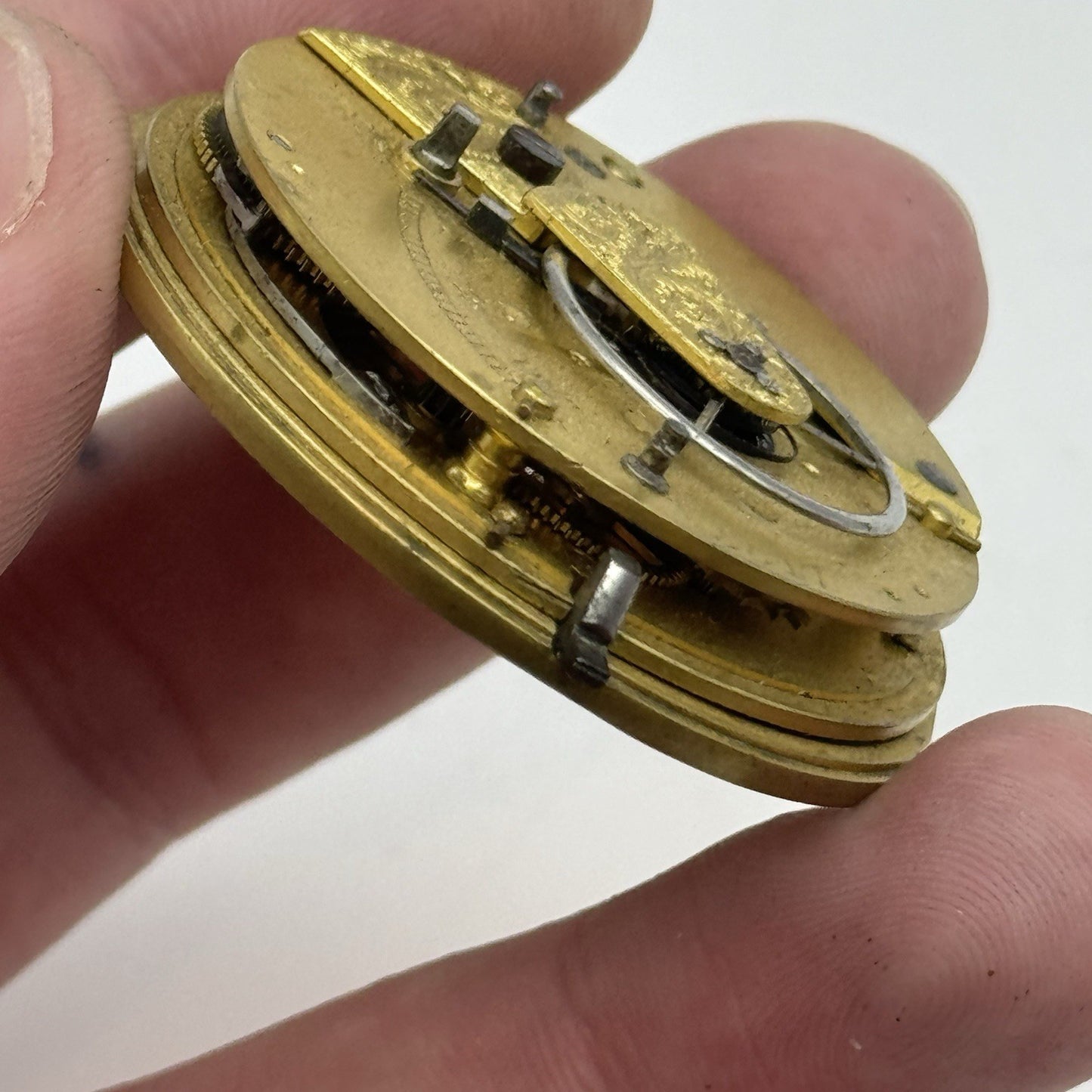45.3mm Antique Fusee Pocket Watch Movement - Chain Missing PARTS REPAIR SPARES