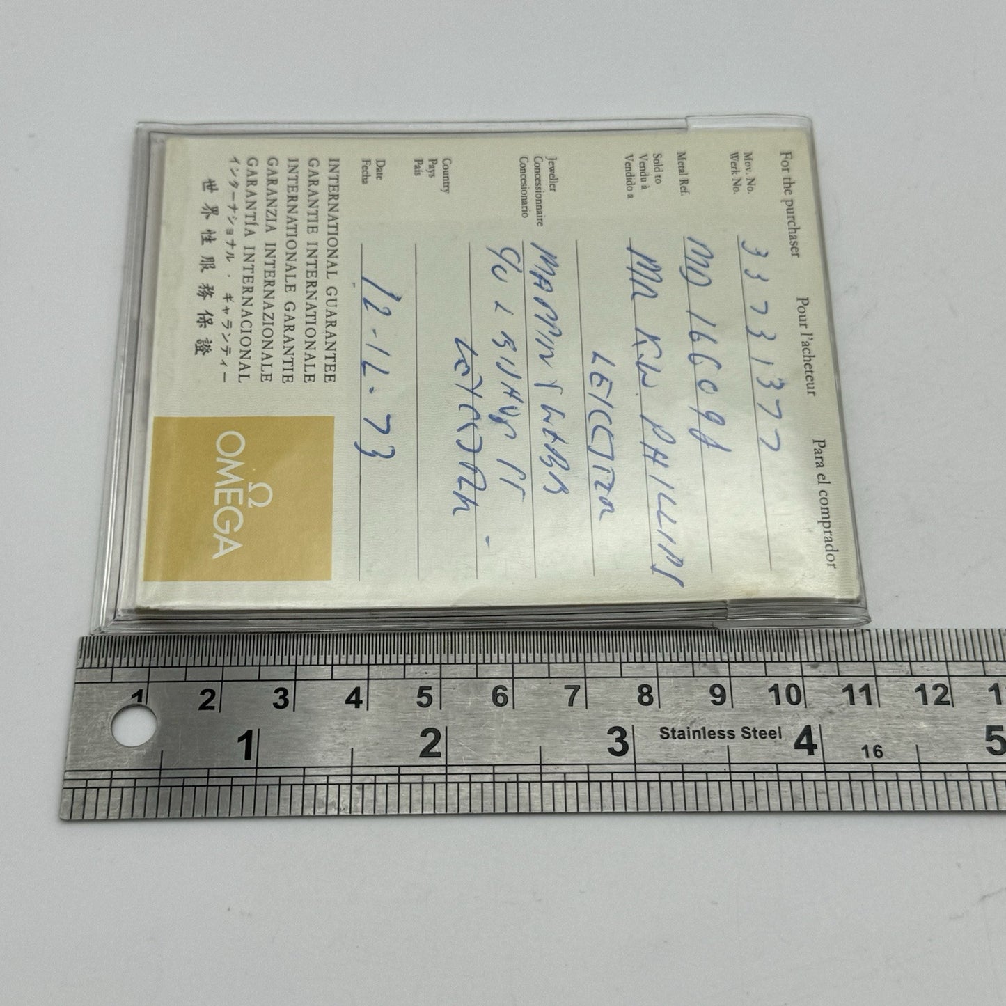 1973 Omega F300 Chronometer International Warantee Papers Saffron Hill London