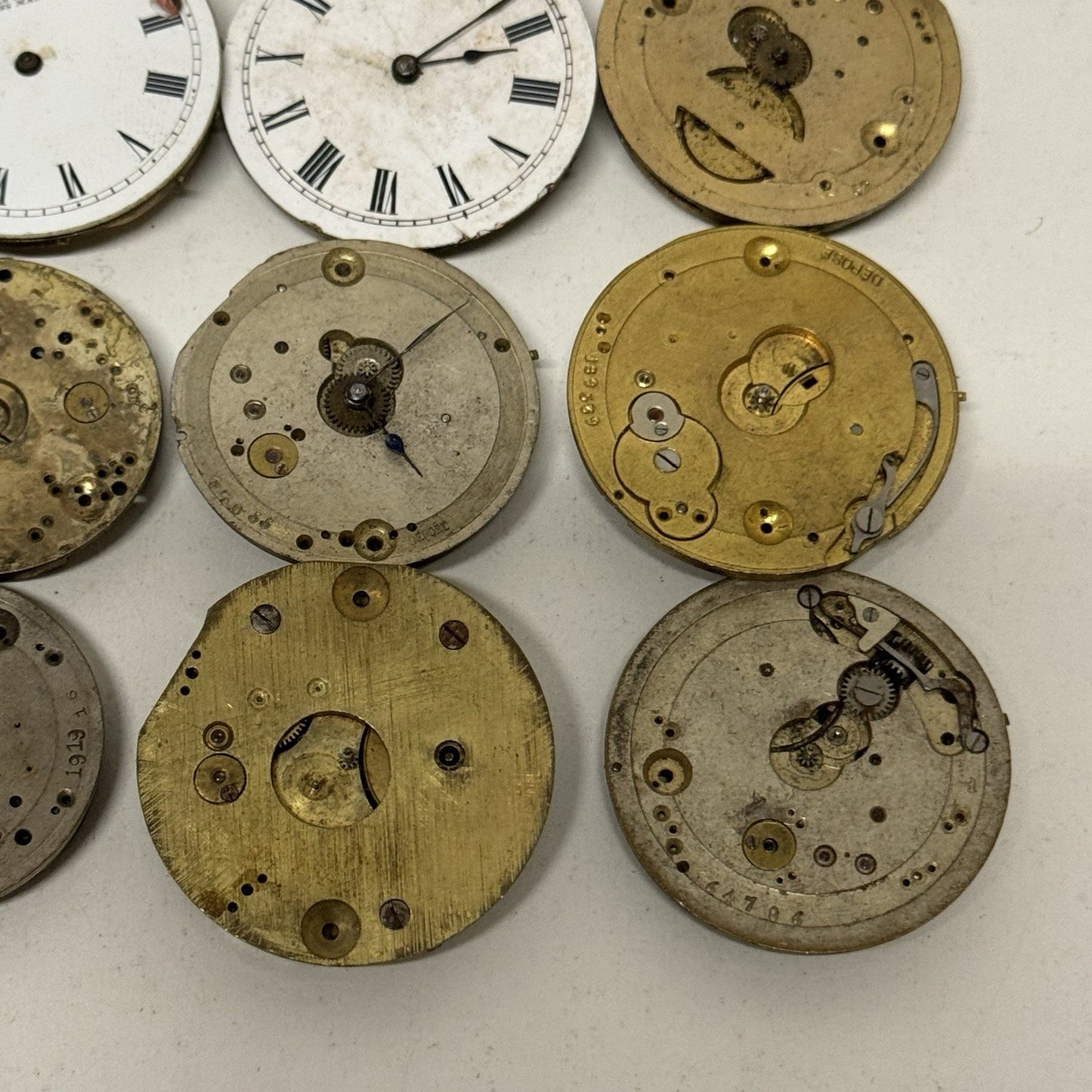 9 x Antique Mixed Pocket Watch Movements Bundle Job Lot Spares Repairs Parts