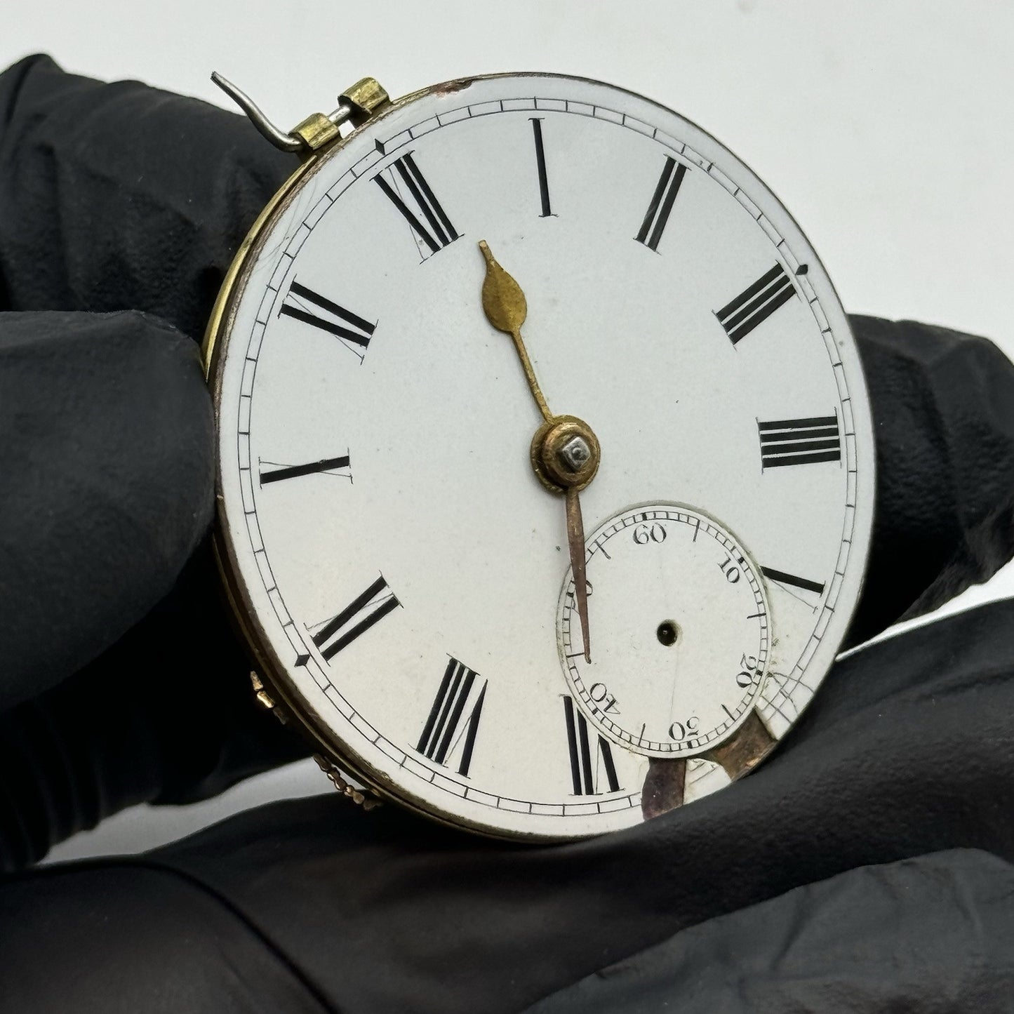 39.5mm Antique Key Wound Fusee Pocket Watch Movement - Broken Chain PARTS REPAIR