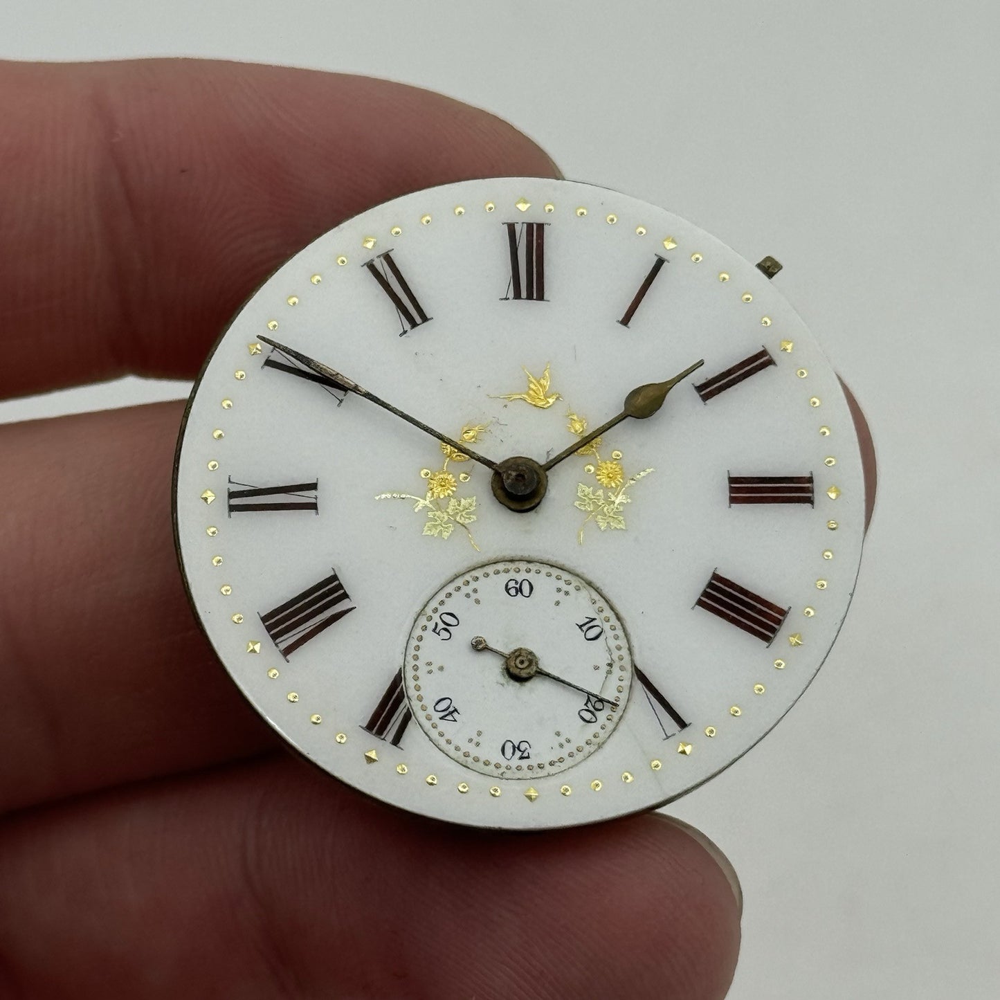 35.5mm Antique Beautiful Porcelain Dial Pocket Watch Movement - PARTS REPAIR