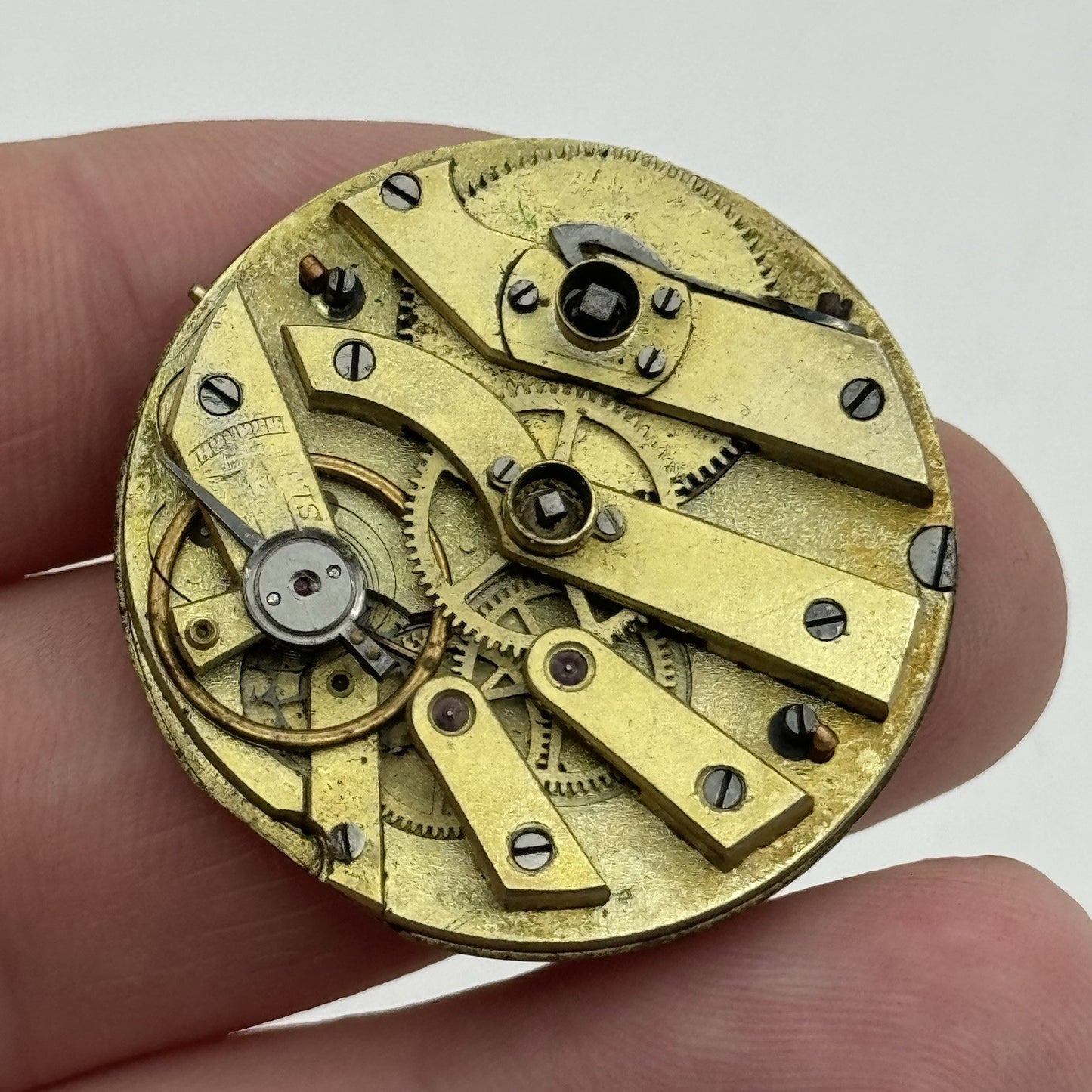 34mm Antique Beautiful Porcelain Dial Pocket Watch Movement - PARTS REPAIR