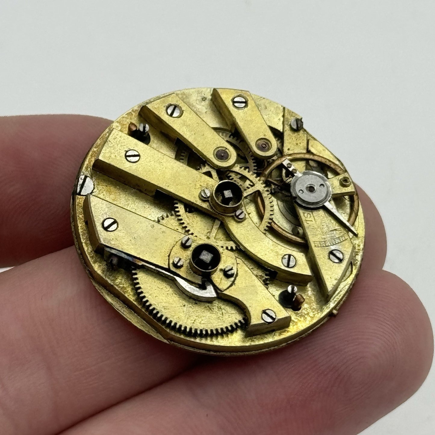 34mm Antique Beautiful Porcelain Dial Pocket Watch Movement - PARTS REPAIR