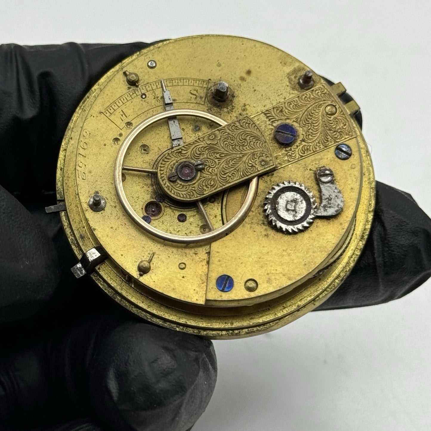 45.7mm Antique Key Wound Fusee Pocket Watch Movement Chain Present PARTS REPAIR