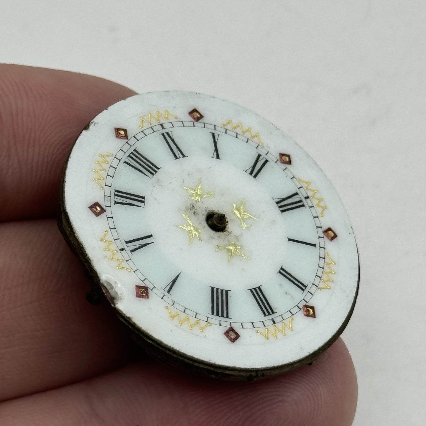 34mm Antique Beautiful Porcelain Dial Pocket Watch Movement - PARTS REPAIR