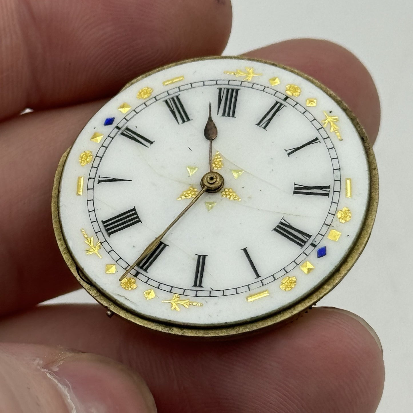 34mm Antique Beautiful Porcelain Dial Pocket Watch Movement - PARTS REPAIR