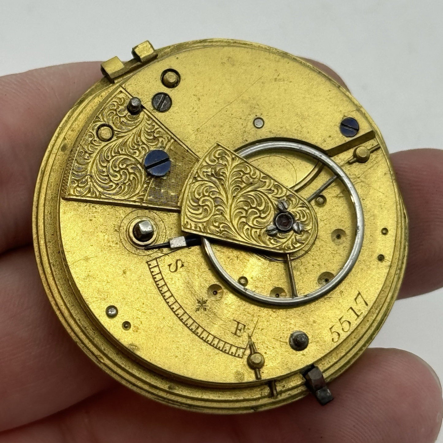 45.3mm Antique Fusee Pocket Watch Movement - Chain Missing PARTS REPAIR SPARES