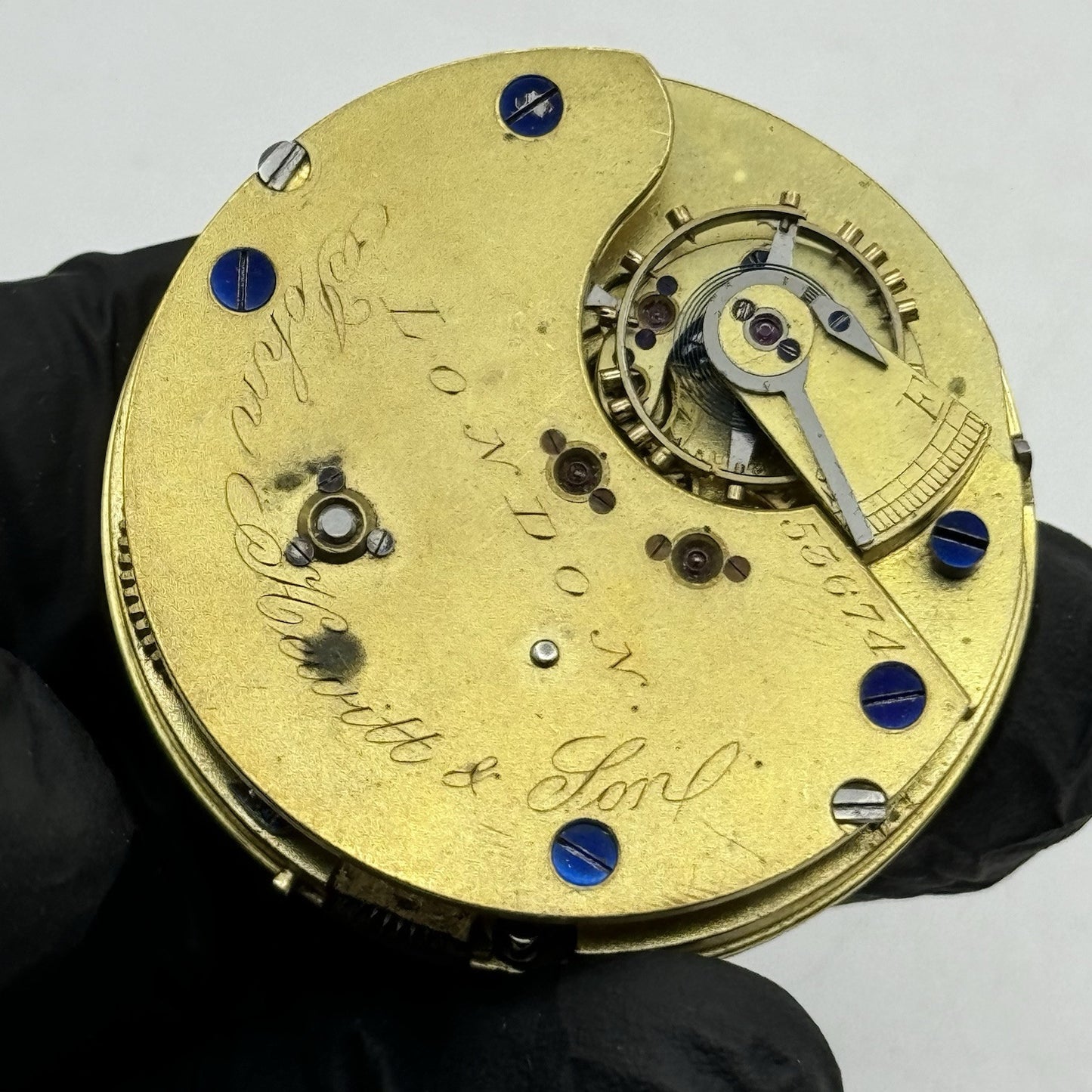 45mm Antique English Chronograph John Hewitt & Son Pocket Watch Movement - PARTS
