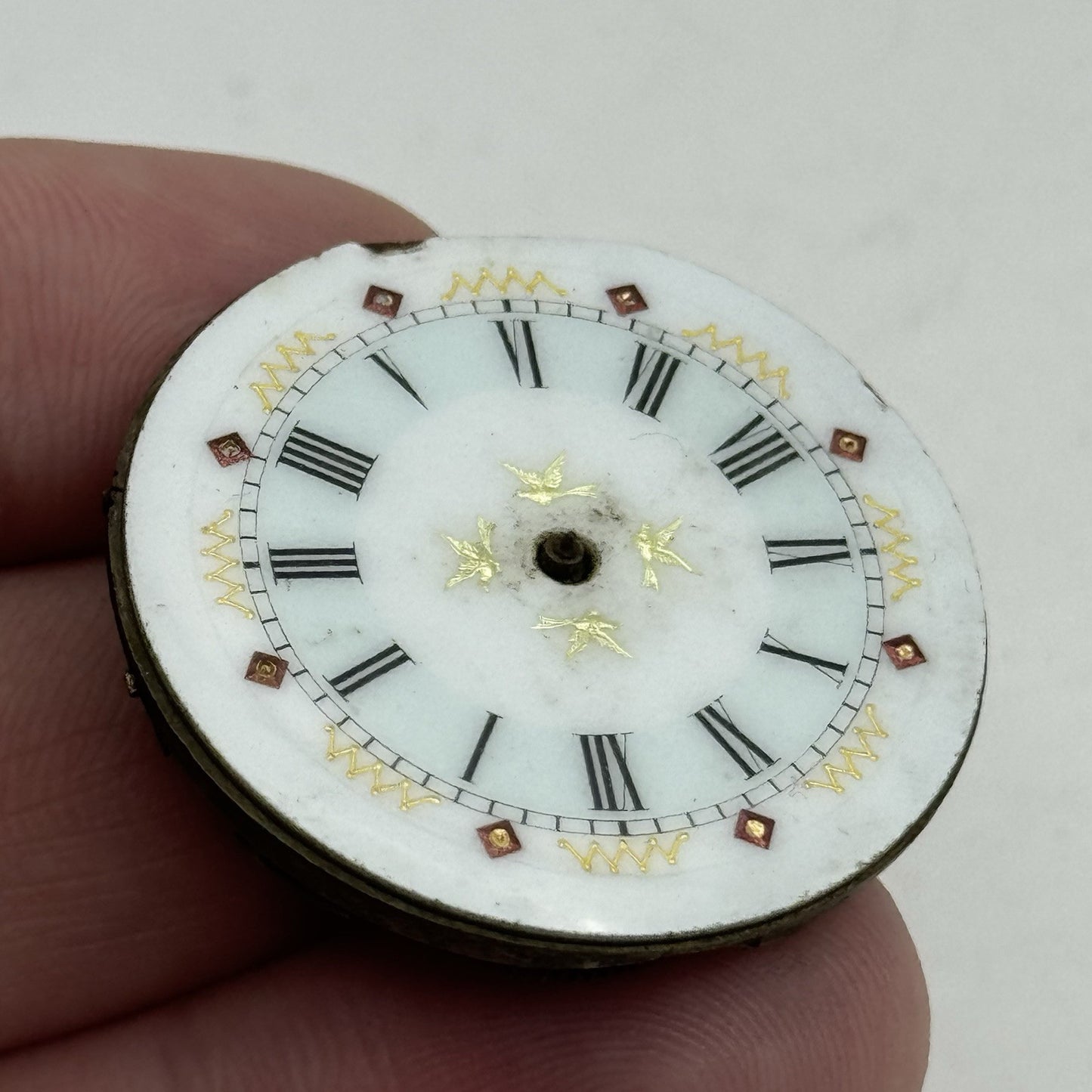 34mm Antique Beautiful Porcelain Dial Pocket Watch Movement - PARTS REPAIR