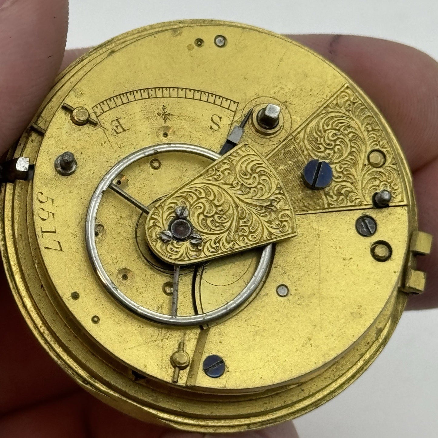 45.3mm Antique Fusee Pocket Watch Movement - Chain Missing PARTS REPAIR SPARES