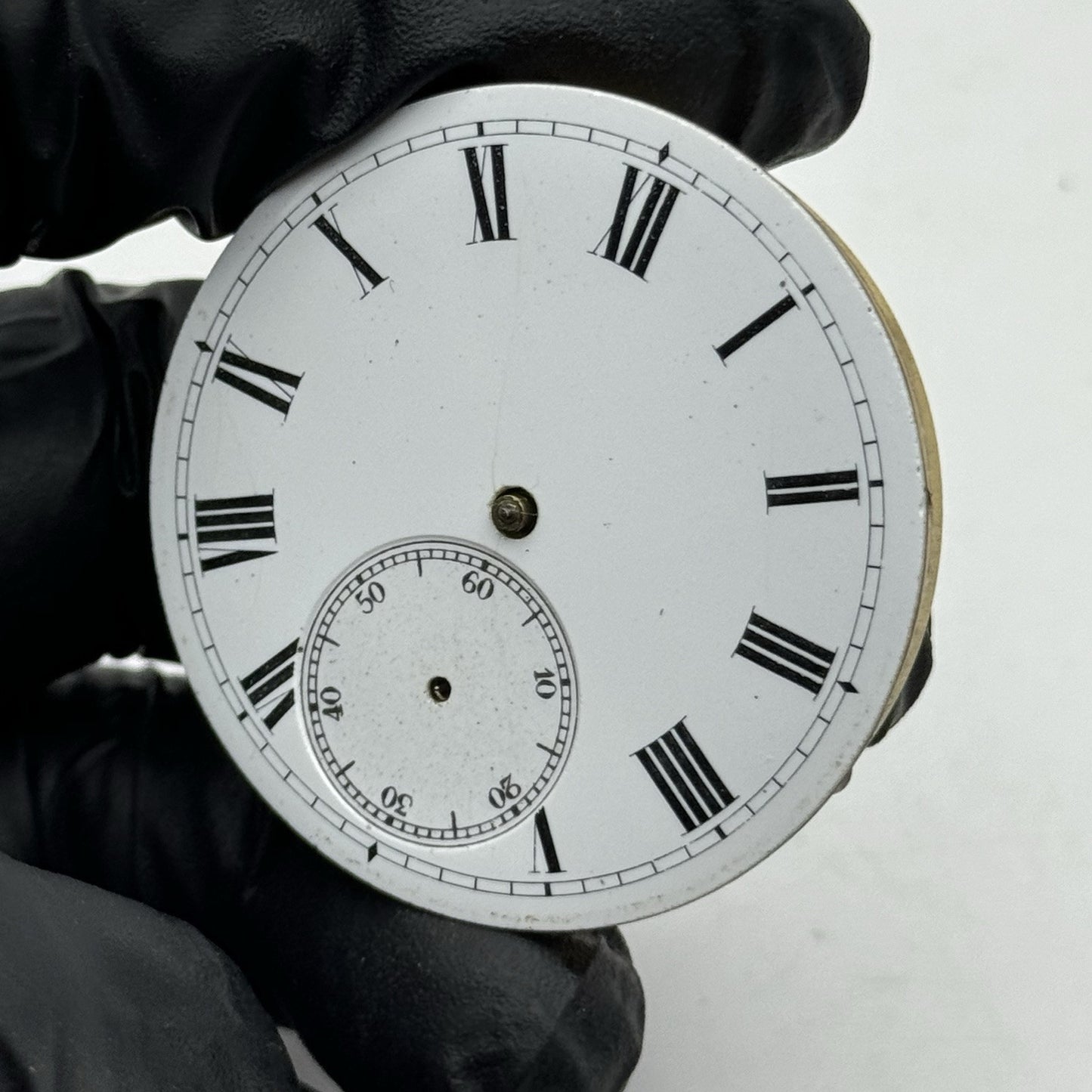 43.7mm Antique Key Wound Pocket Watch Movement - Porcelain Dial PARTS REPAIR