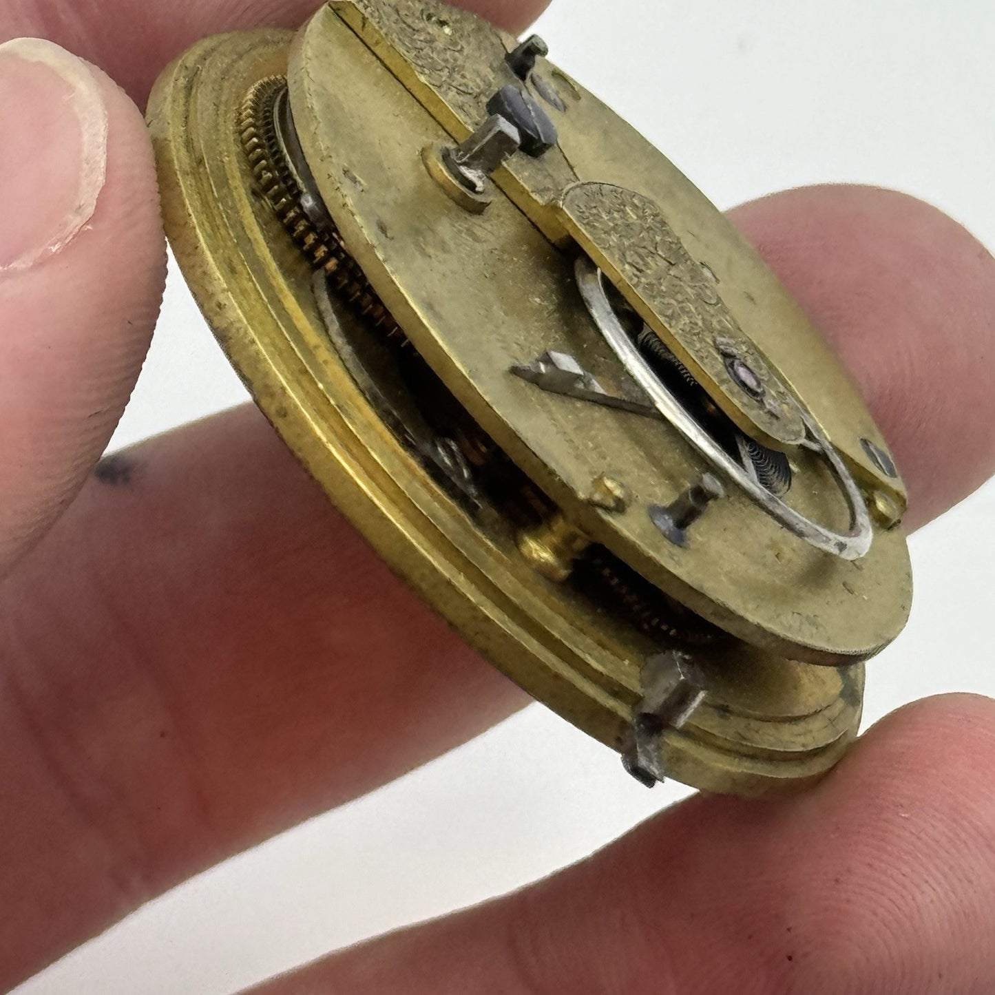43mm Antique Fusee Pocket Watch Movement - Chain Missing PARTS REPAIR SPARES
