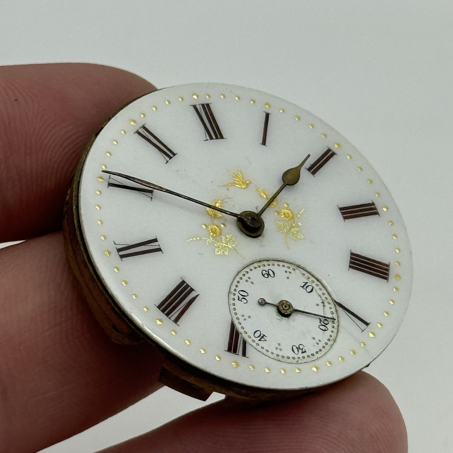 35.5mm Antique Beautiful Porcelain Dial Pocket Watch Movement - PARTS REPAIR