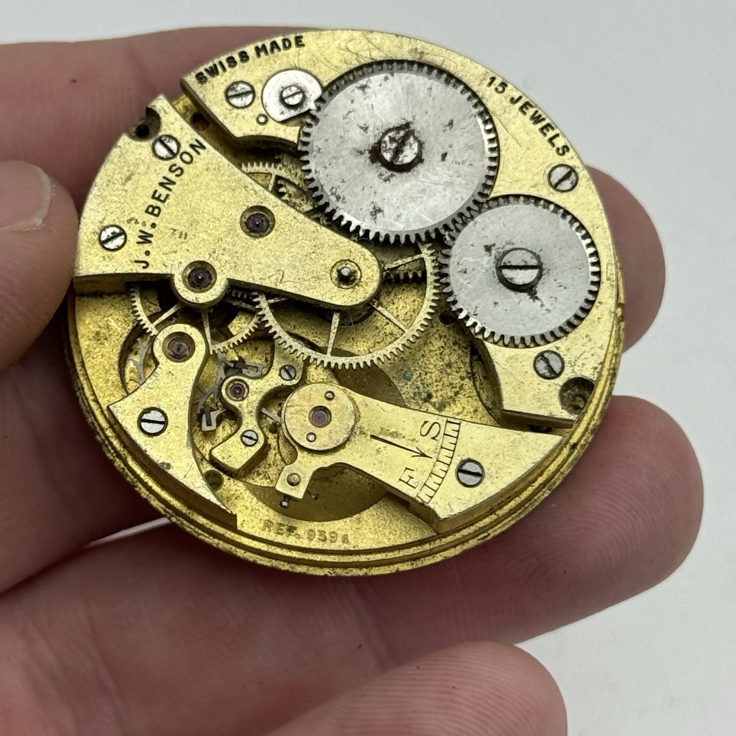 43.1mm J W Benson Ref 939a Manual Wind Swiss Pocket Watch Movement PARTS REPAIR