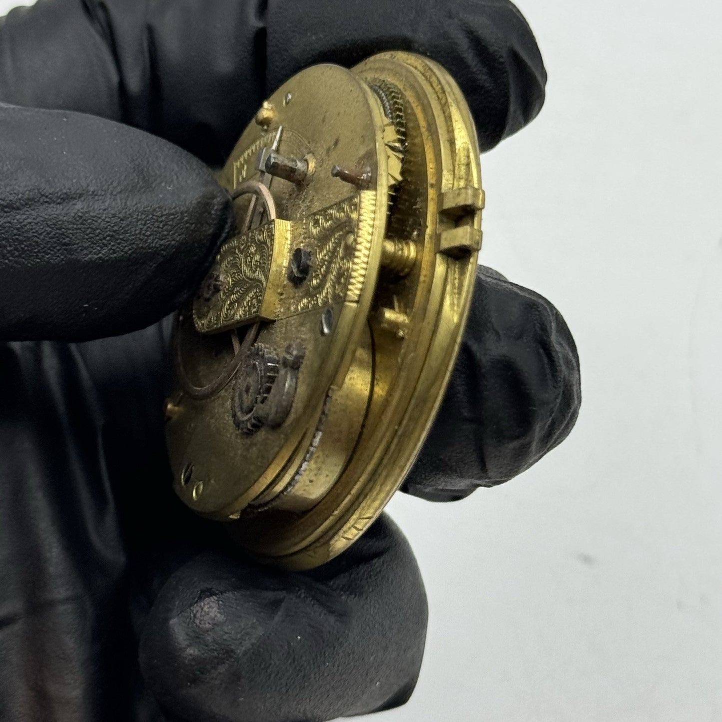 45.7mm Antique Key Wound Fusee Pocket Watch Movement Chain Present PARTS REPAIR