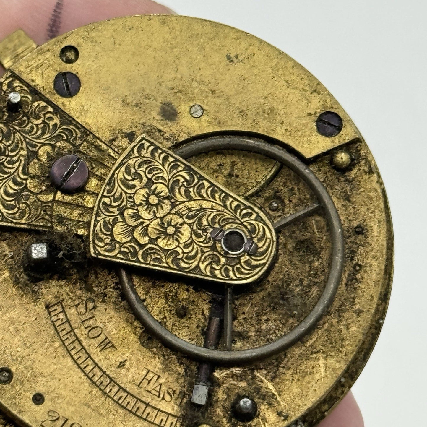 46.3mm Antique Fusee Pocket Watch Movement - Chain Present PARTS REPAIR SPARES