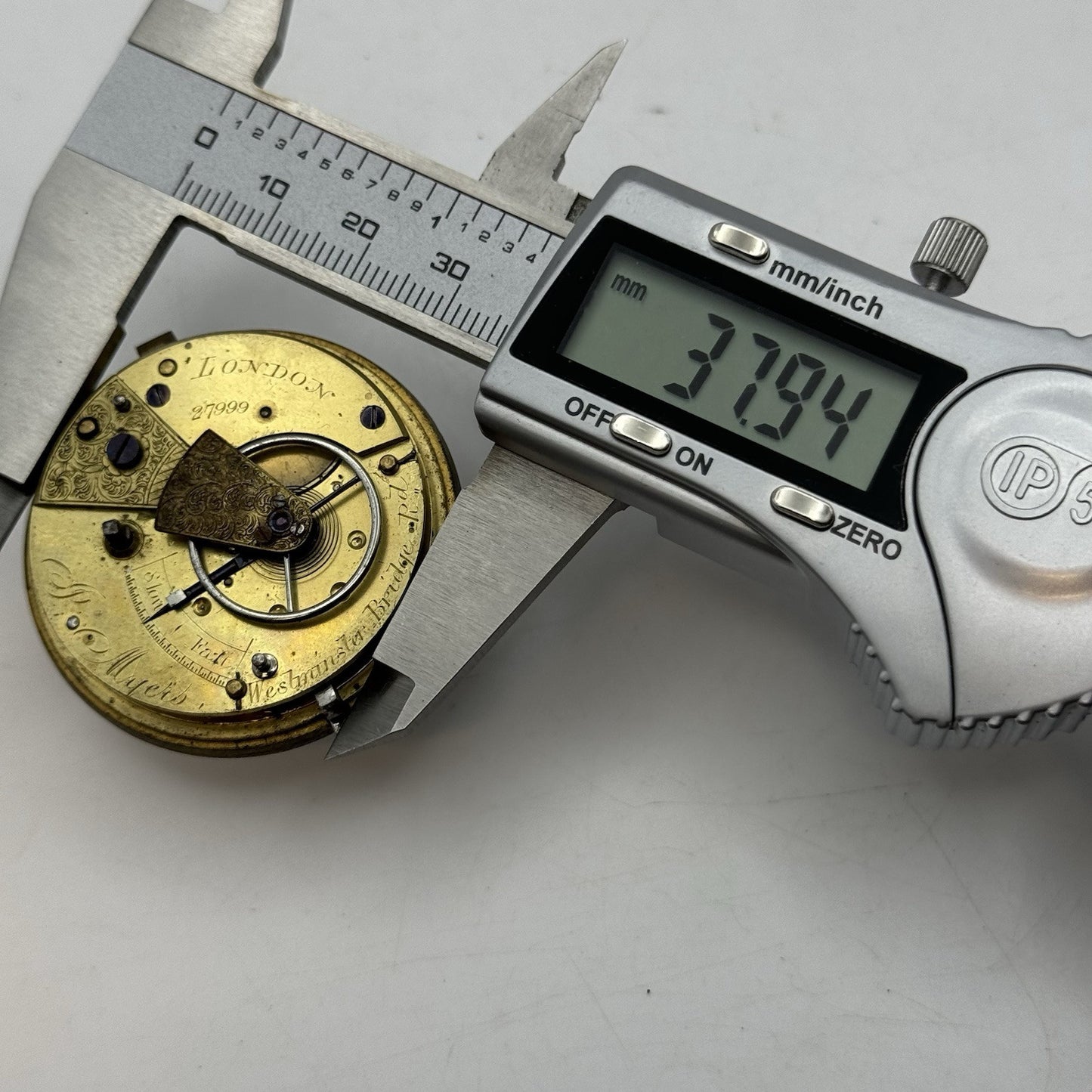 43.3mm Antique J Myers English Key Wound Fusee Pocket Watch Movement - PARTS