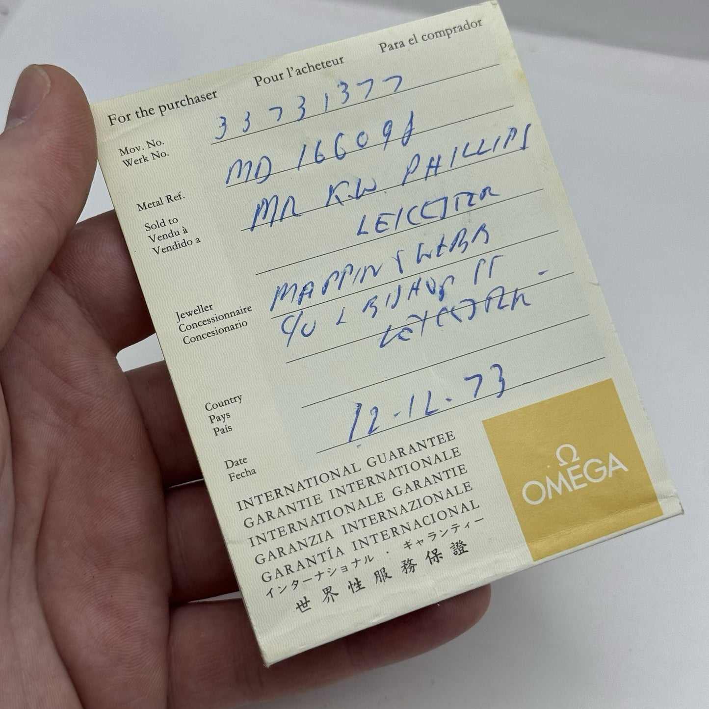 1973 Omega F300 Chronometer International Warantee Papers Saffron Hill London