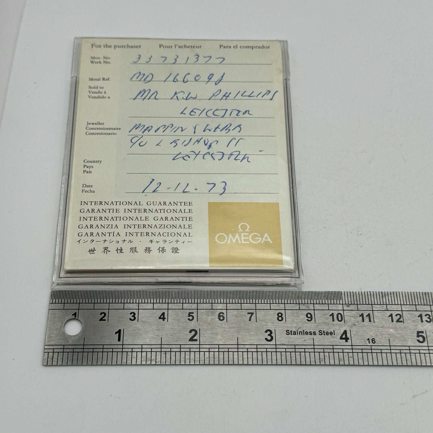1973 Omega F300 Chronometer International Warantee Papers Saffron Hill London