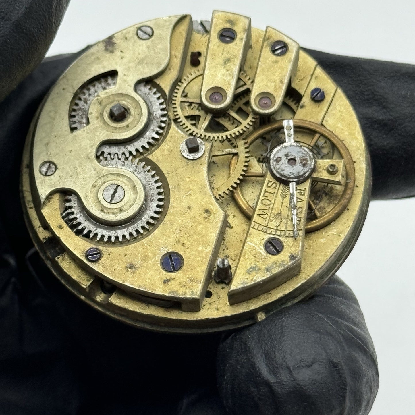 43.1mm Interesting Antique Pocket Watch Movement - Porcelain Dial PARTS REPAIR