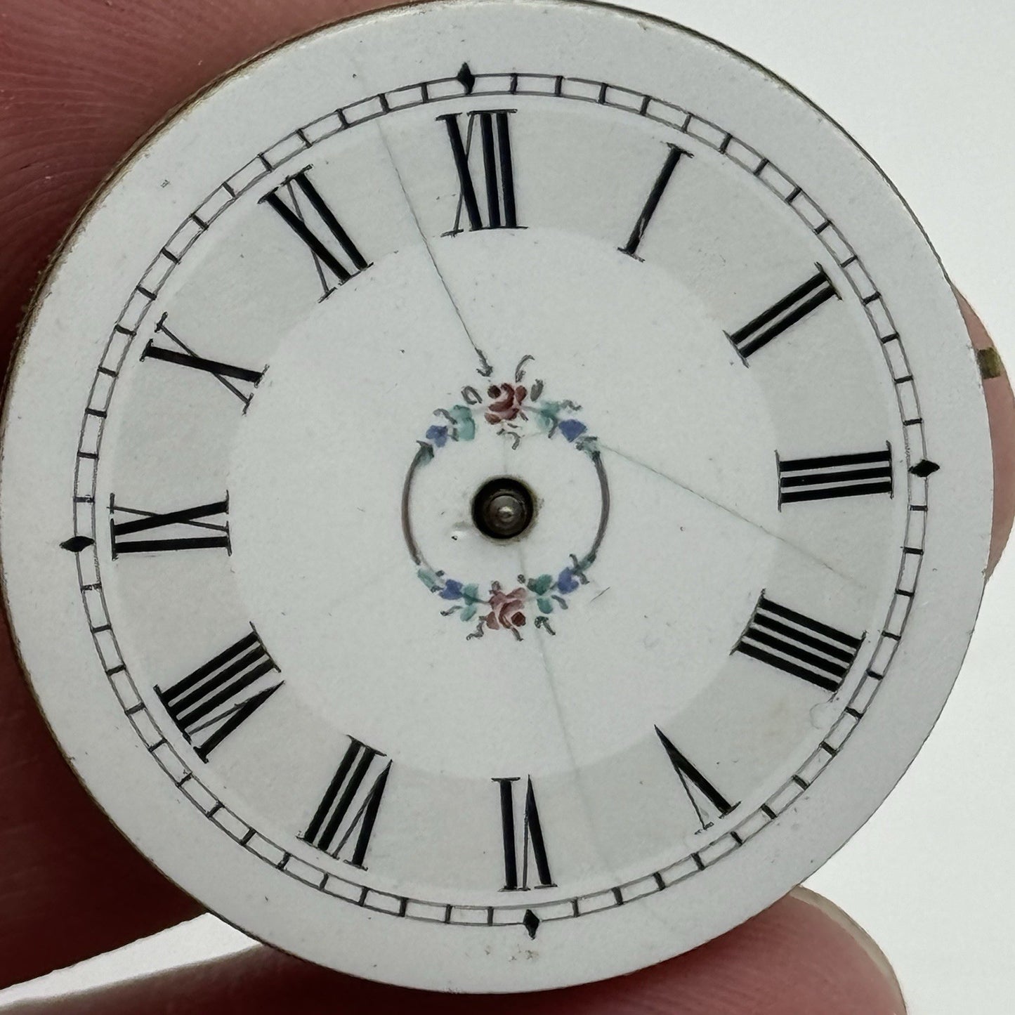 31.4mm Antique Beautiful Porcelain Dial Pocket Watch Movement - PARTS REPAIR