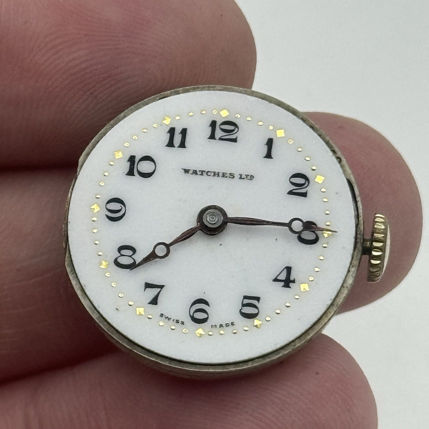 23.6mm Watches LTD Porcelain Dial Hands Watch Movement - Good Balance FOR PARTS