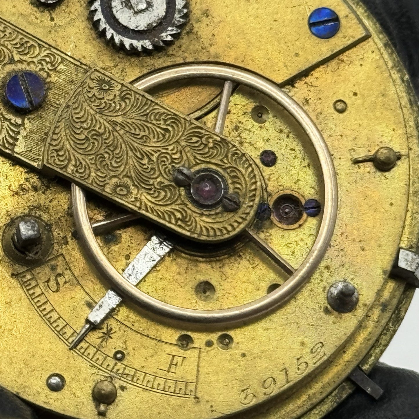 45.7mm Antique Key Wound Fusee Pocket Watch Movement Chain Present PARTS REPAIR