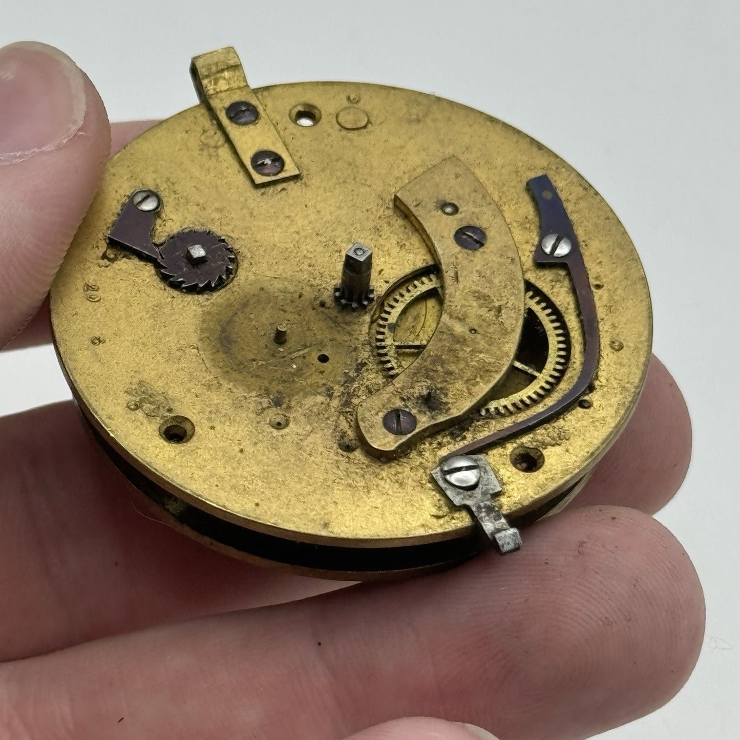 46.3mm Antique Fusee Pocket Watch Movement - Chain Present PARTS REPAIR SPARES