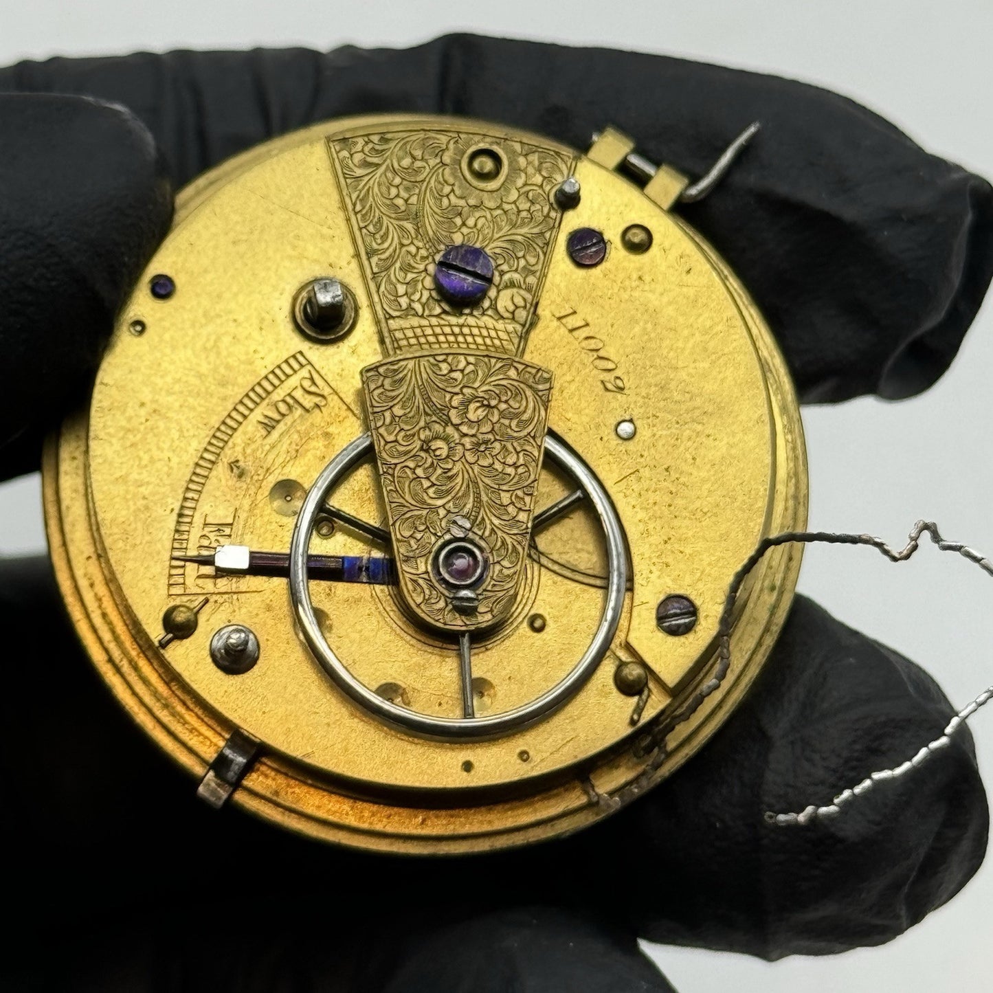 39.5mm Antique Key Wound Fusee Pocket Watch Movement - Broken Chain PARTS REPAIR