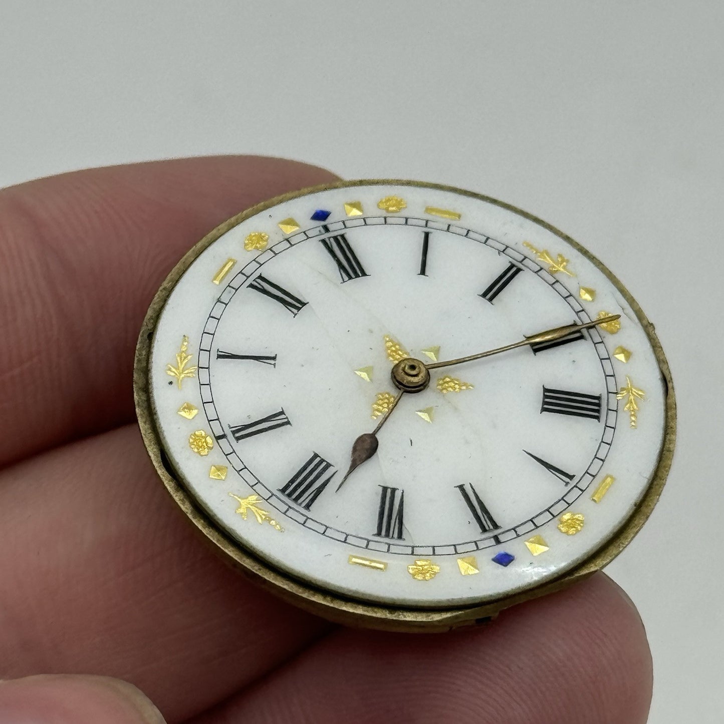 34mm Antique Beautiful Porcelain Dial Pocket Watch Movement - PARTS REPAIR