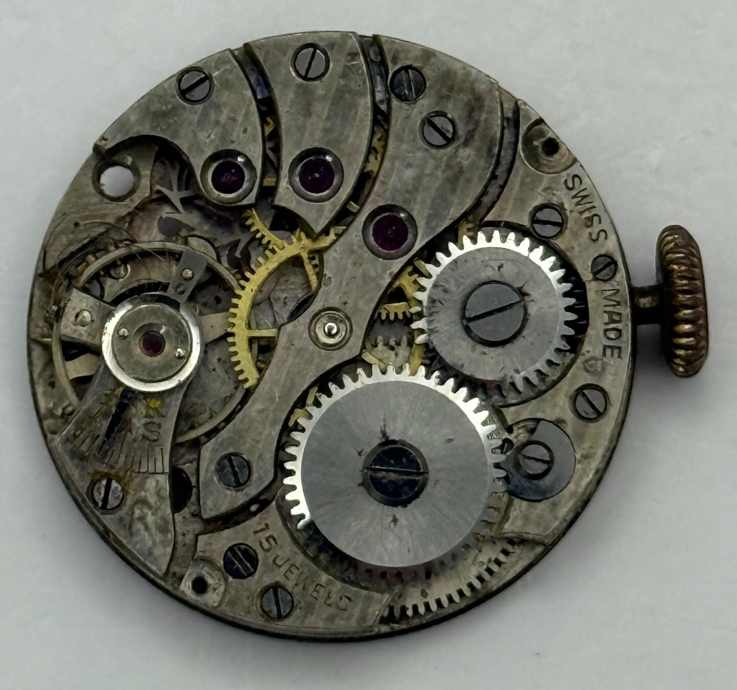 23.2mm Vintage 15 Jewels Swiss Trench Watch Movement Manual Wind PARTS REPAIR