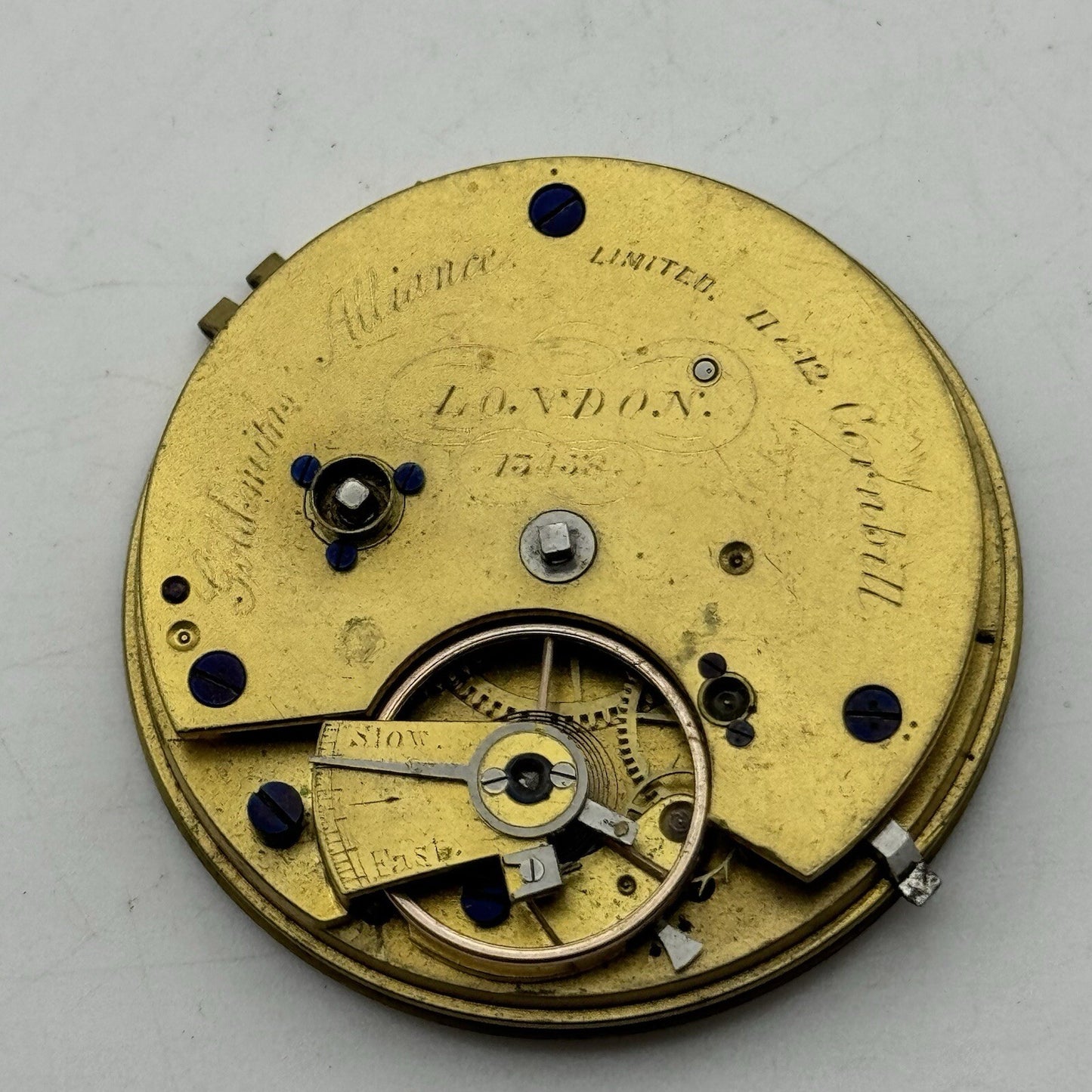 41.3mm Key Wound Goldsmiths Alliance London Pocket Watch Movement FOR PARTS