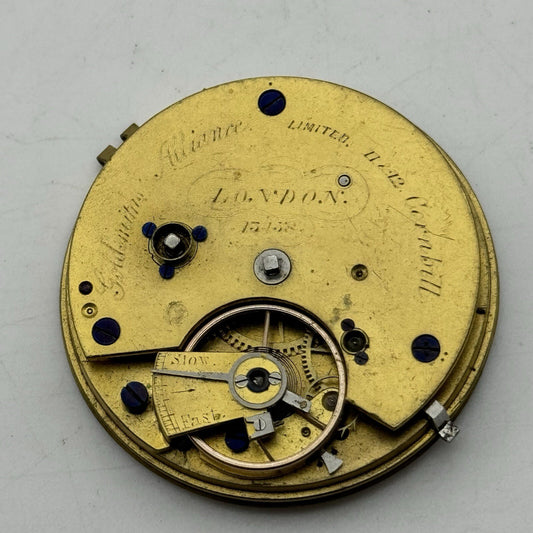 41.3mm Key Wound Goldsmiths Alliance London Pocket Watch Movement FOR PARTS