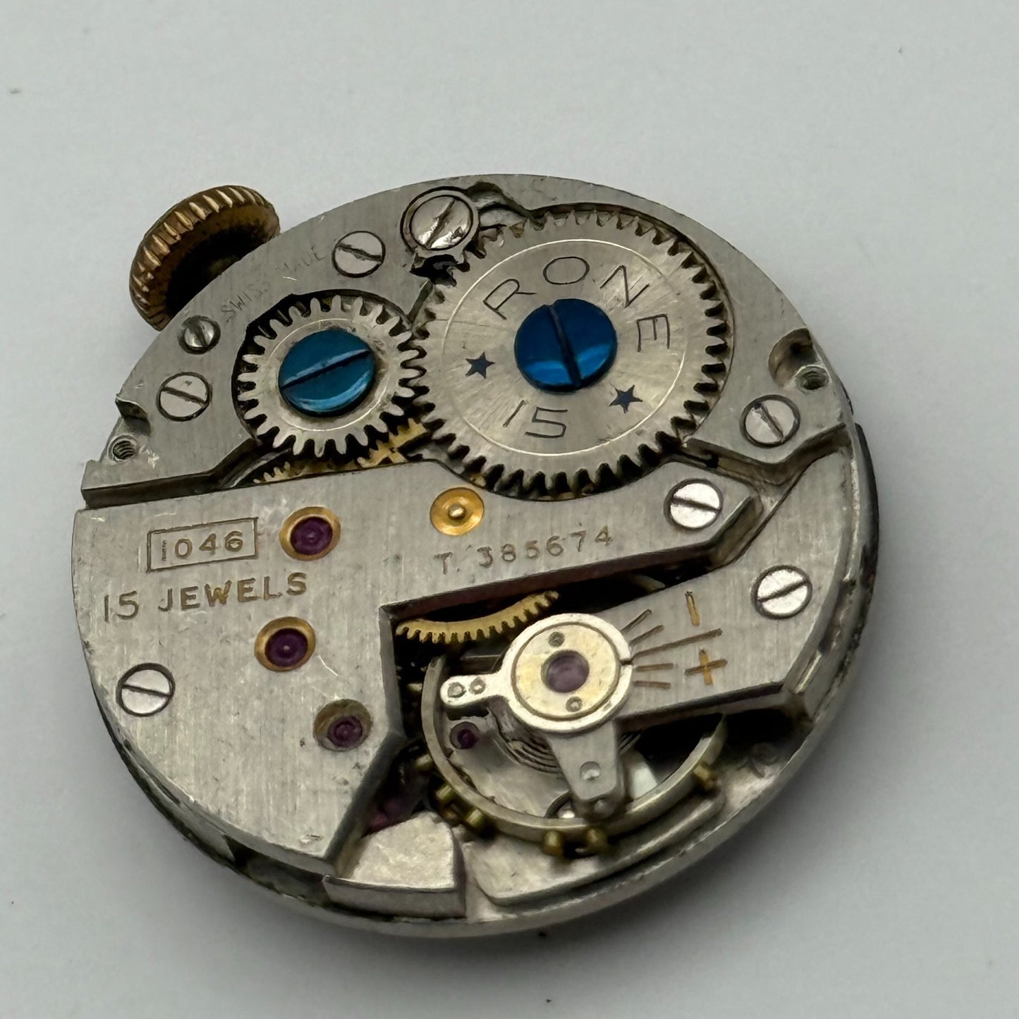 FHF 70 Watch Movement Rone Fifteen 1046 Manual Wind Vintage Parts Repair 23.7mm