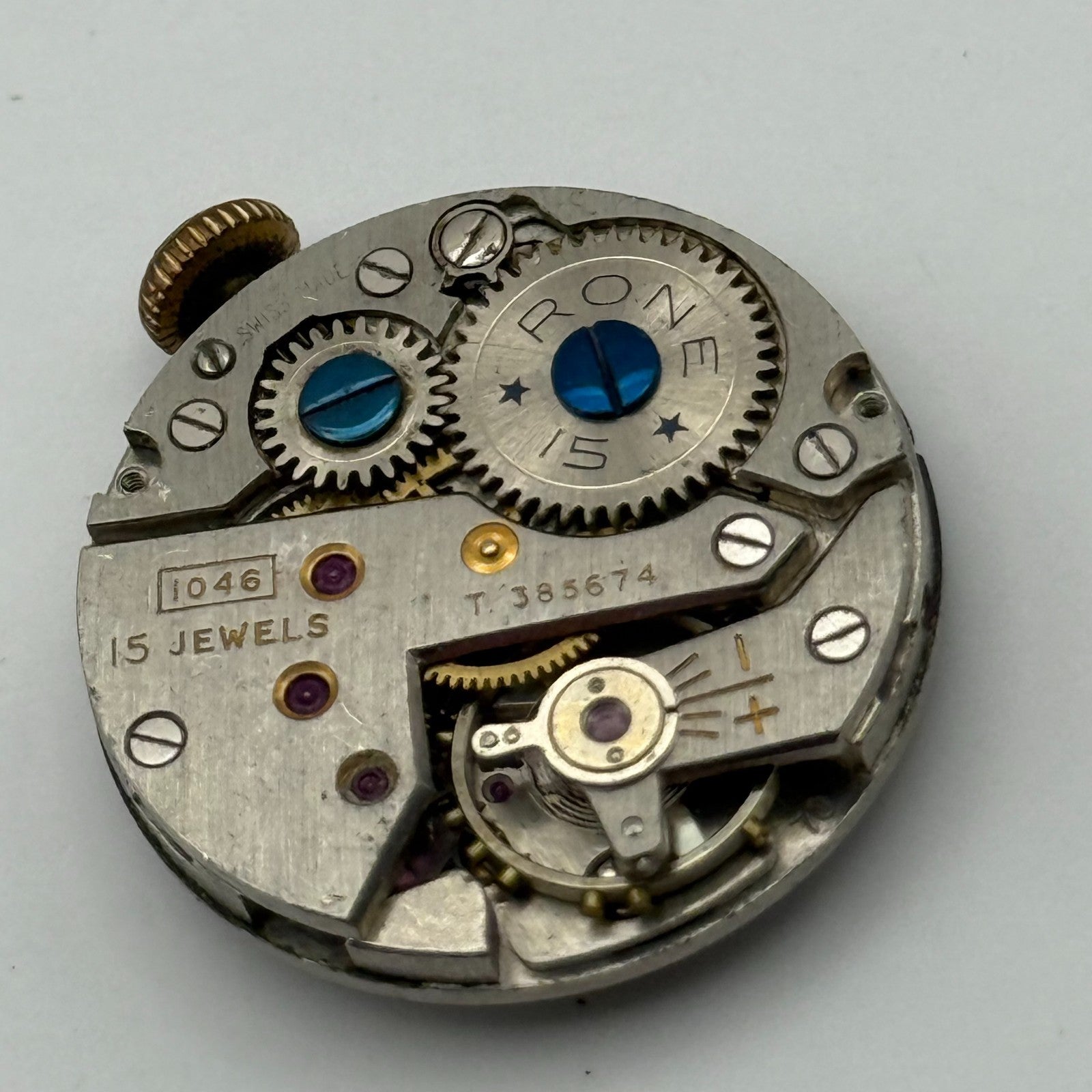 FHF 70 Watch Movement Rone Fifteen 1046 Manual Wind Vintage Parts Repair 23.7mm