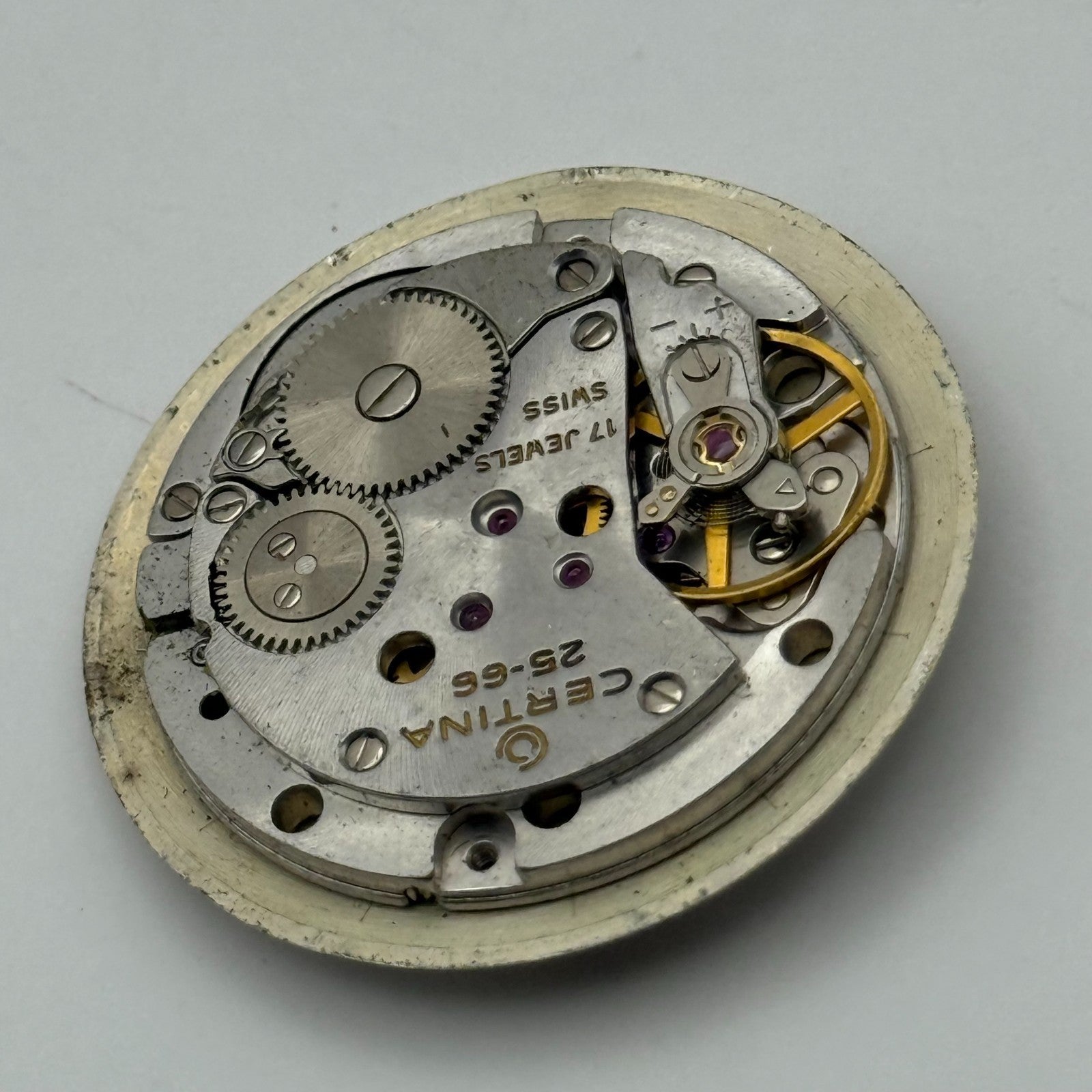 Certina 25-66 Watch Movement Manual Wind Vintage Swiss 17 Jewels Parts 25.8mm
