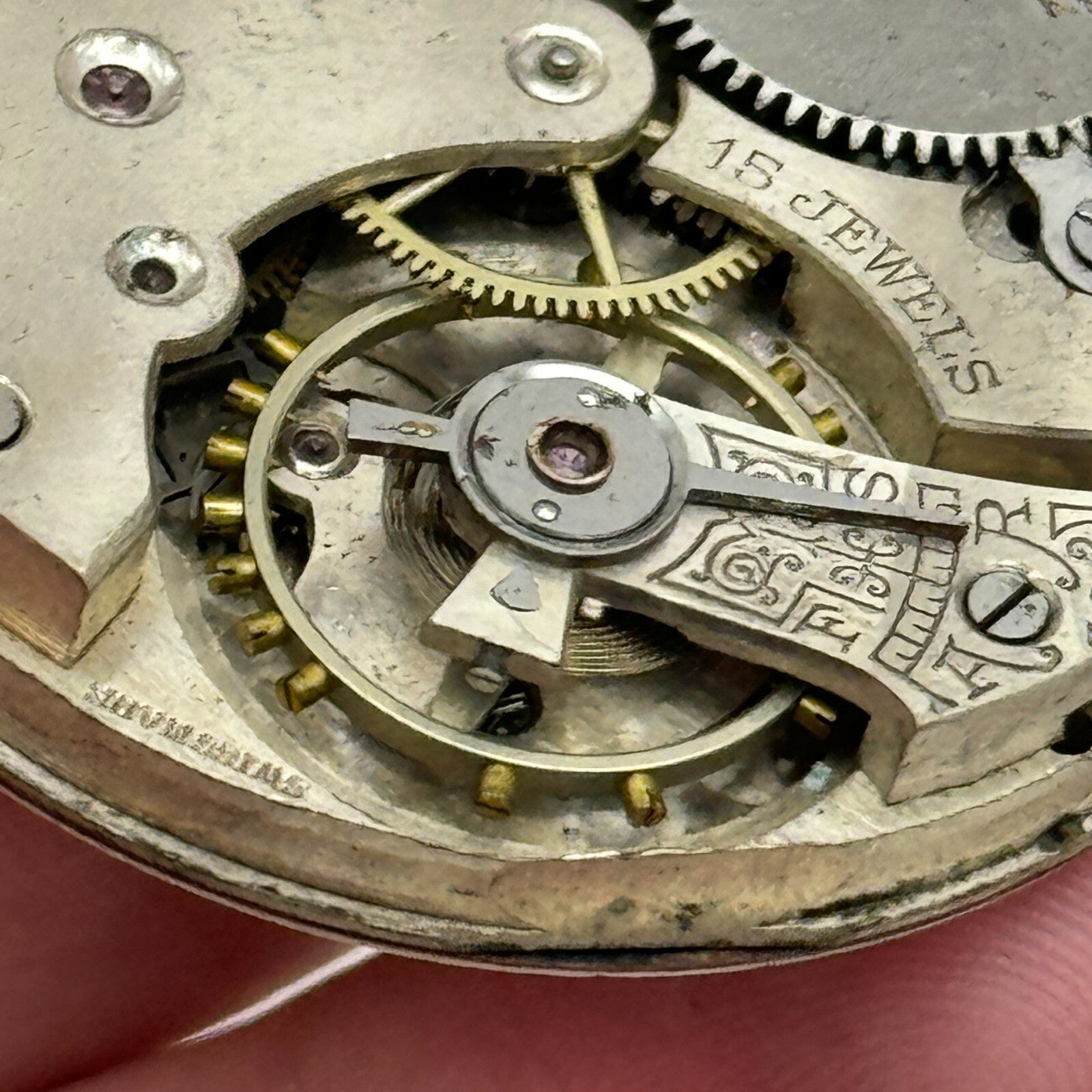 42.9mm Vintage 15 Jewels Swiss Hunter Pocket Watch Movement Dial And Hands PARTS
